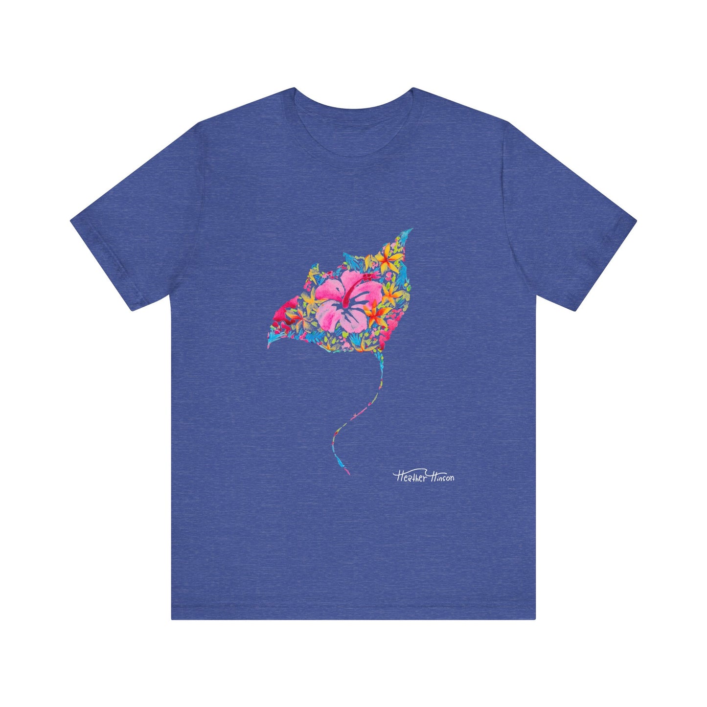 Stingray Floral Unisex Tee, Tropical Watercolor Shirt for Women, Bright Beach Ocean Manta Ray Top, Colorful Sea Ray T-Shirt, Girly Jersey,
