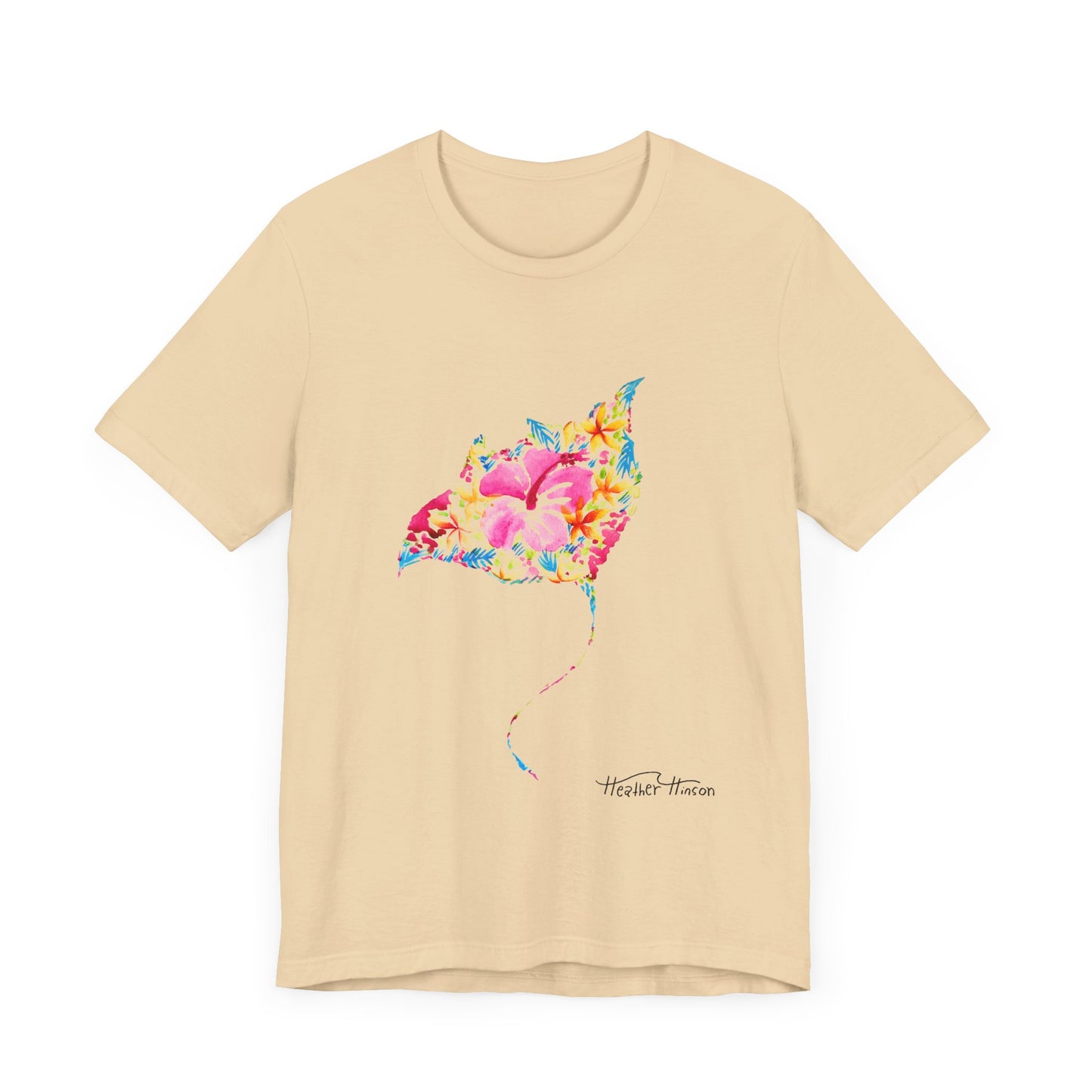 Stingray Floral Unisex Tee, Tropical Watercolor Shirt for Women, Bright Beach Ocean Manta Ray Top, Colorful Sea Ray T-Shirt, Girly Jersey,