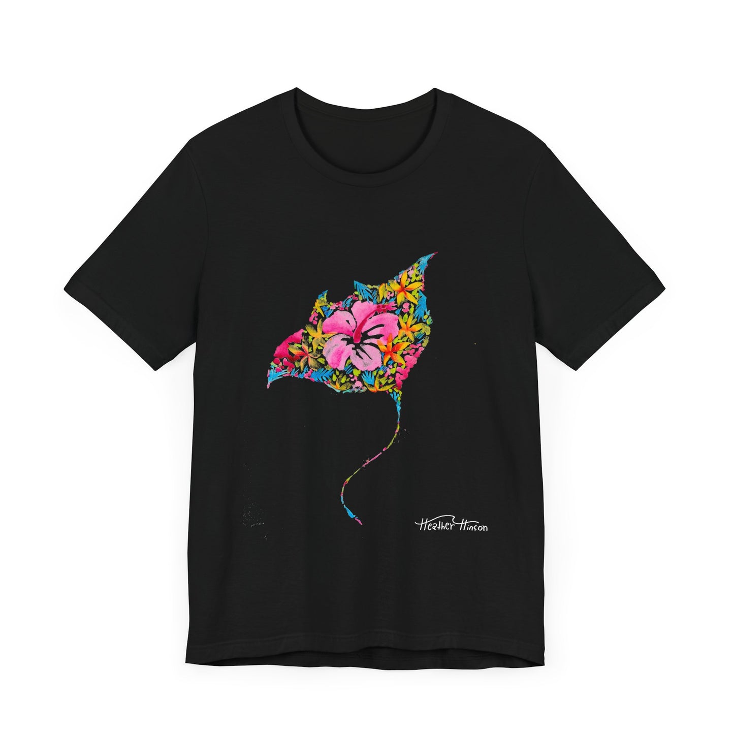 Stingray Floral Unisex Tee, Tropical Watercolor Shirt for Women, Bright Beach Ocean Manta Ray Top, Colorful Sea Ray T-Shirt, Girly Jersey,