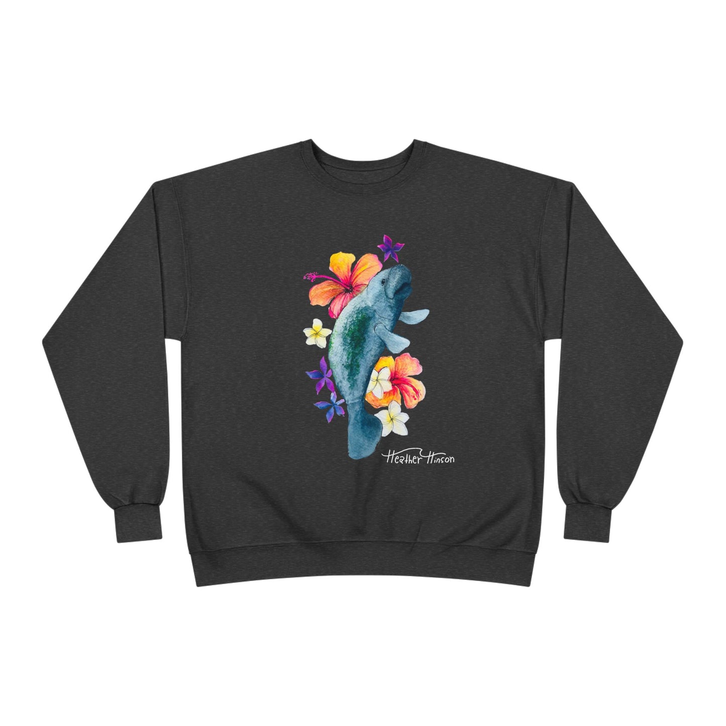 Manatee Floral Eco-Friendly Crewneck Sweatshirt | Perfect for Gifts, Casual Wear, Beach Lovers, Eco-Conscious Fashion, Summer Vibes