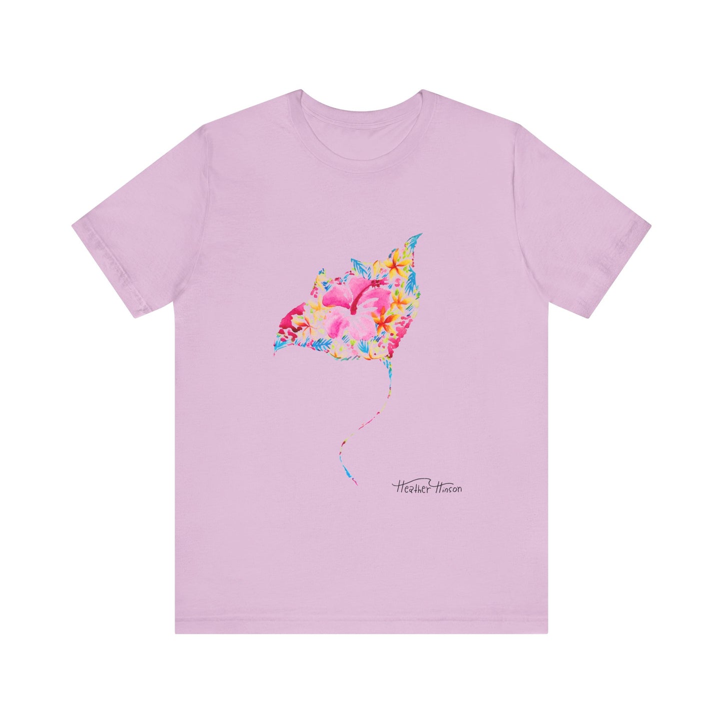 Stingray Floral Unisex Tee, Tropical Watercolor Shirt for Women, Bright Beach Ocean Manta Ray Top, Colorful Sea Ray T-Shirt, Girly Jersey,