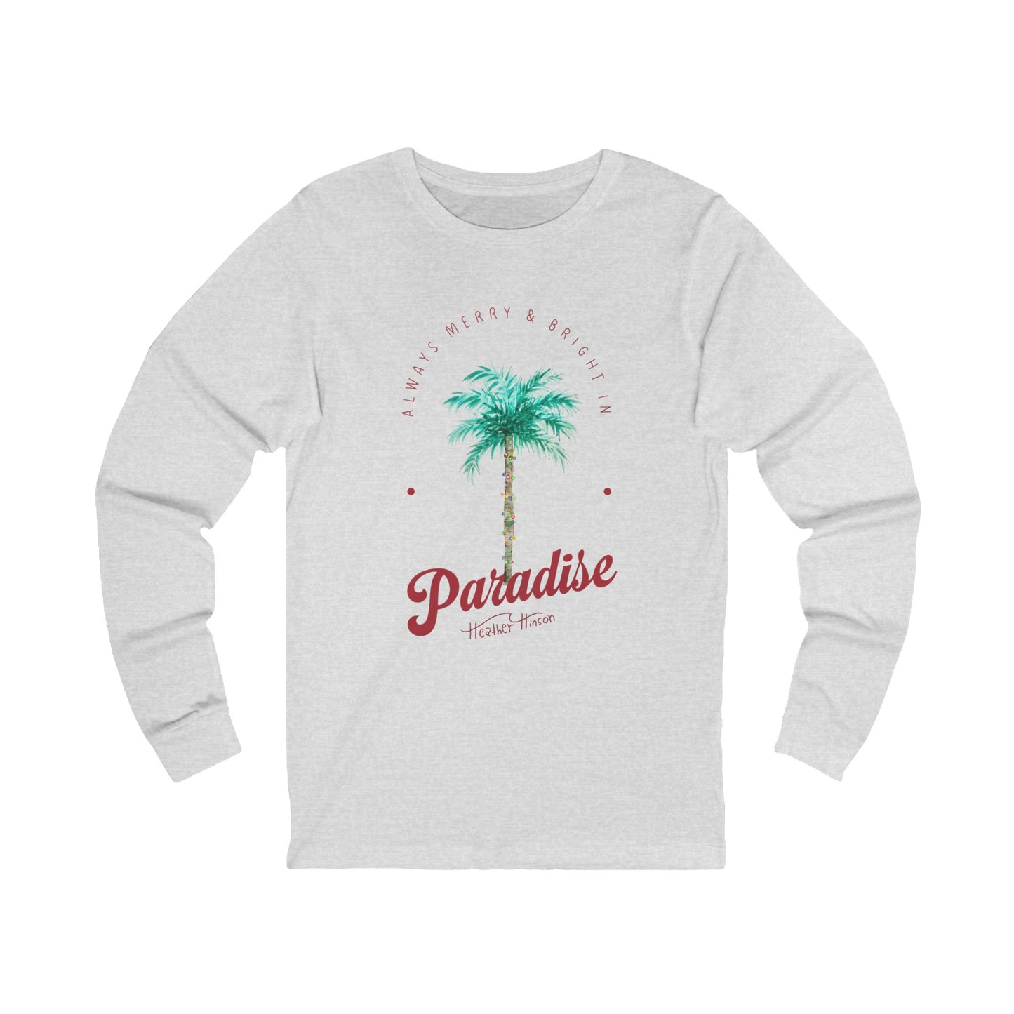 Palm Tree Long Sleeve Tee - Watercolor Christmas Lights Beach Vibes