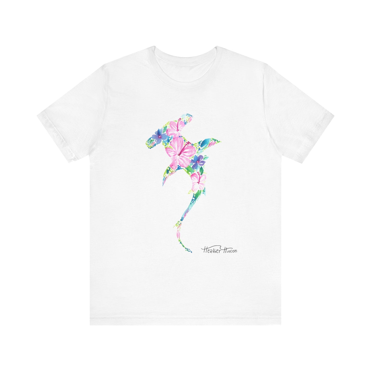 Floral Shark Unisex Tee, Watercolor Flowers, Tropical Hibiscus Beach Vacation Shirt, Coastal Wildlife Top, Florida Surf Ocean T-Shirt, Men