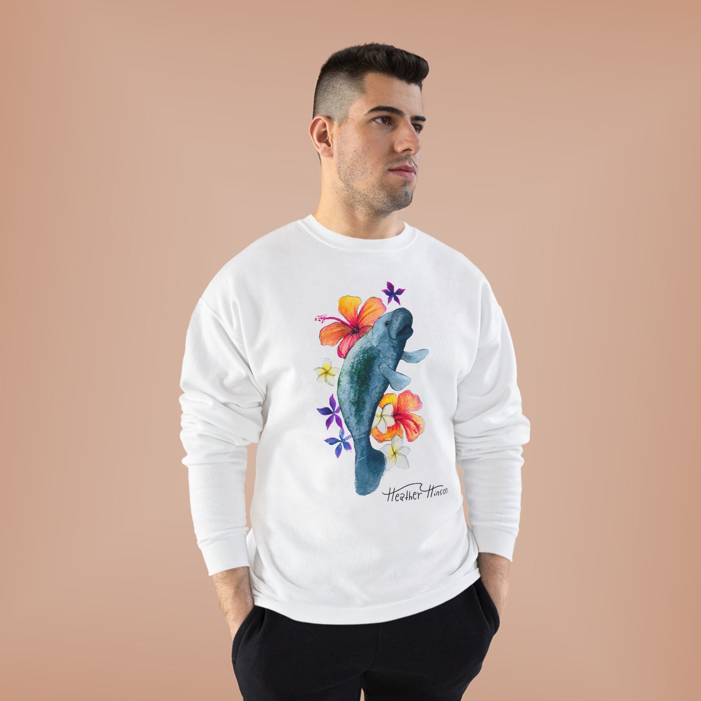 Manatee Floral Eco-Friendly Crewneck Sweatshirt | Perfect for Gifts, Casual Wear, Beach Lovers, Eco-Conscious Fashion, Summer Vibes