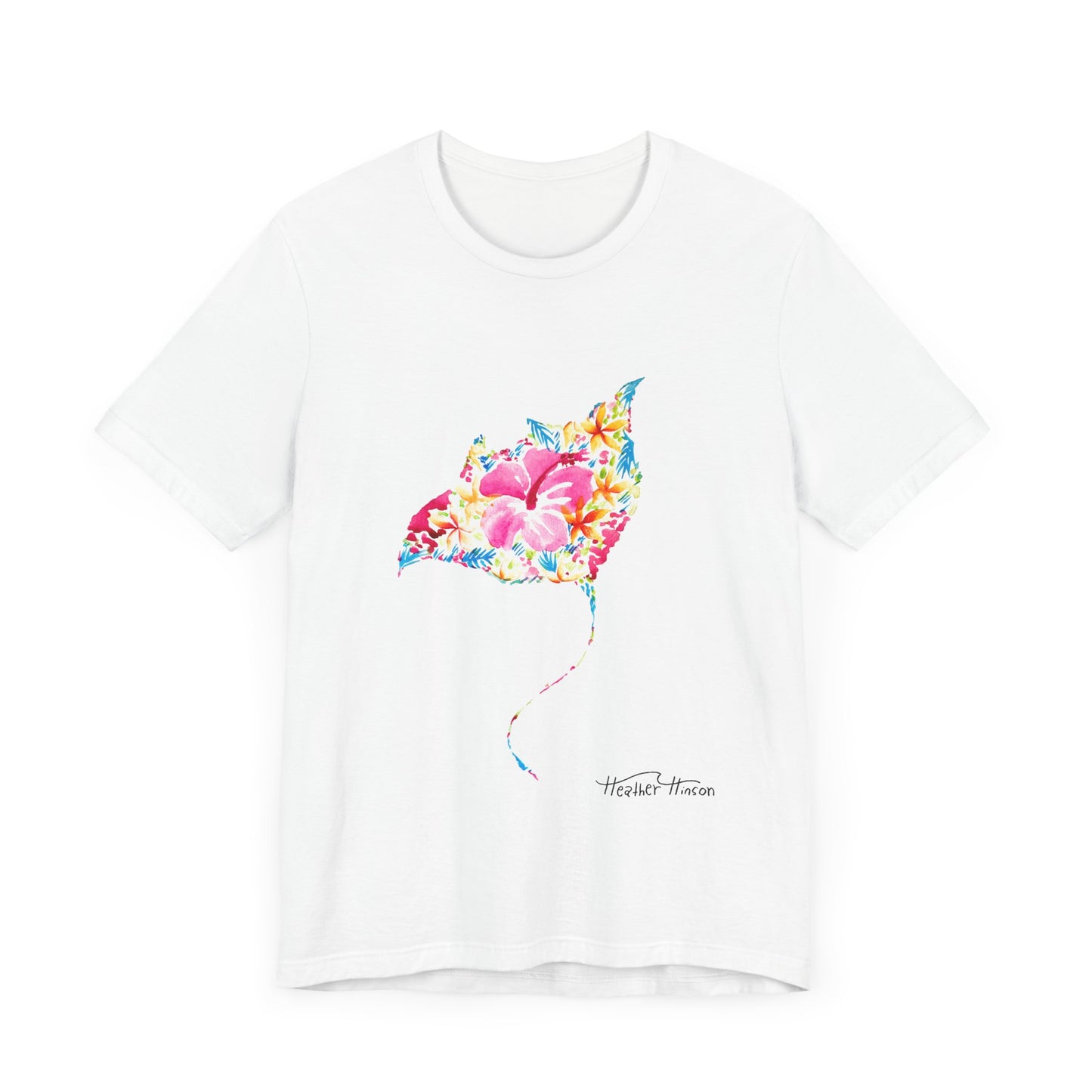 Stingray Floral Unisex Tee, Tropical Watercolor Shirt for Women, Bright Beach Ocean Manta Ray Top, Colorful Sea Ray T-Shirt, Girly Jersey,
