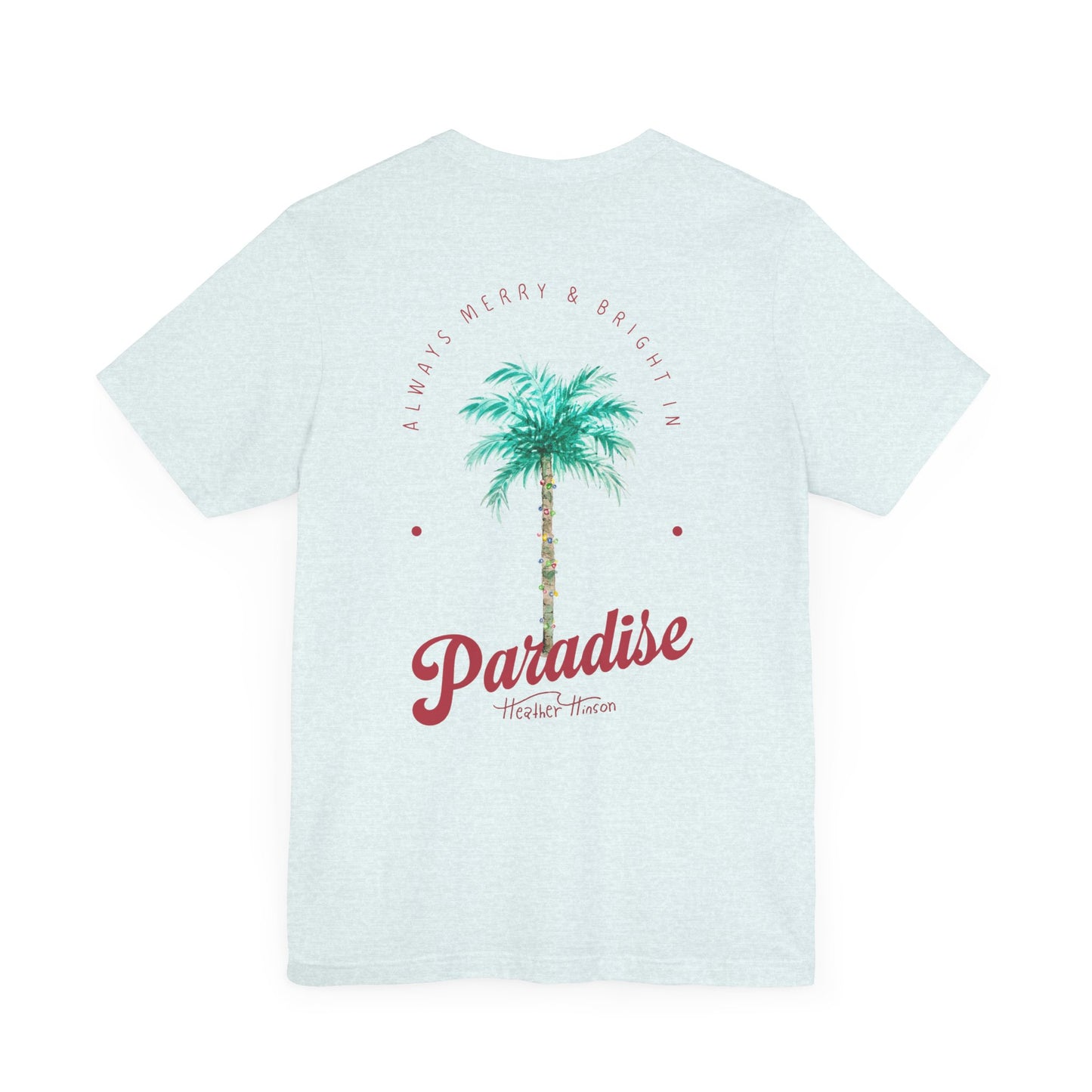 T-Shirt - Palm Tree Christmas Lights Coastal Beach Florida Tropical  watercolor hand drawn Vacation Holiday Festive Tee
