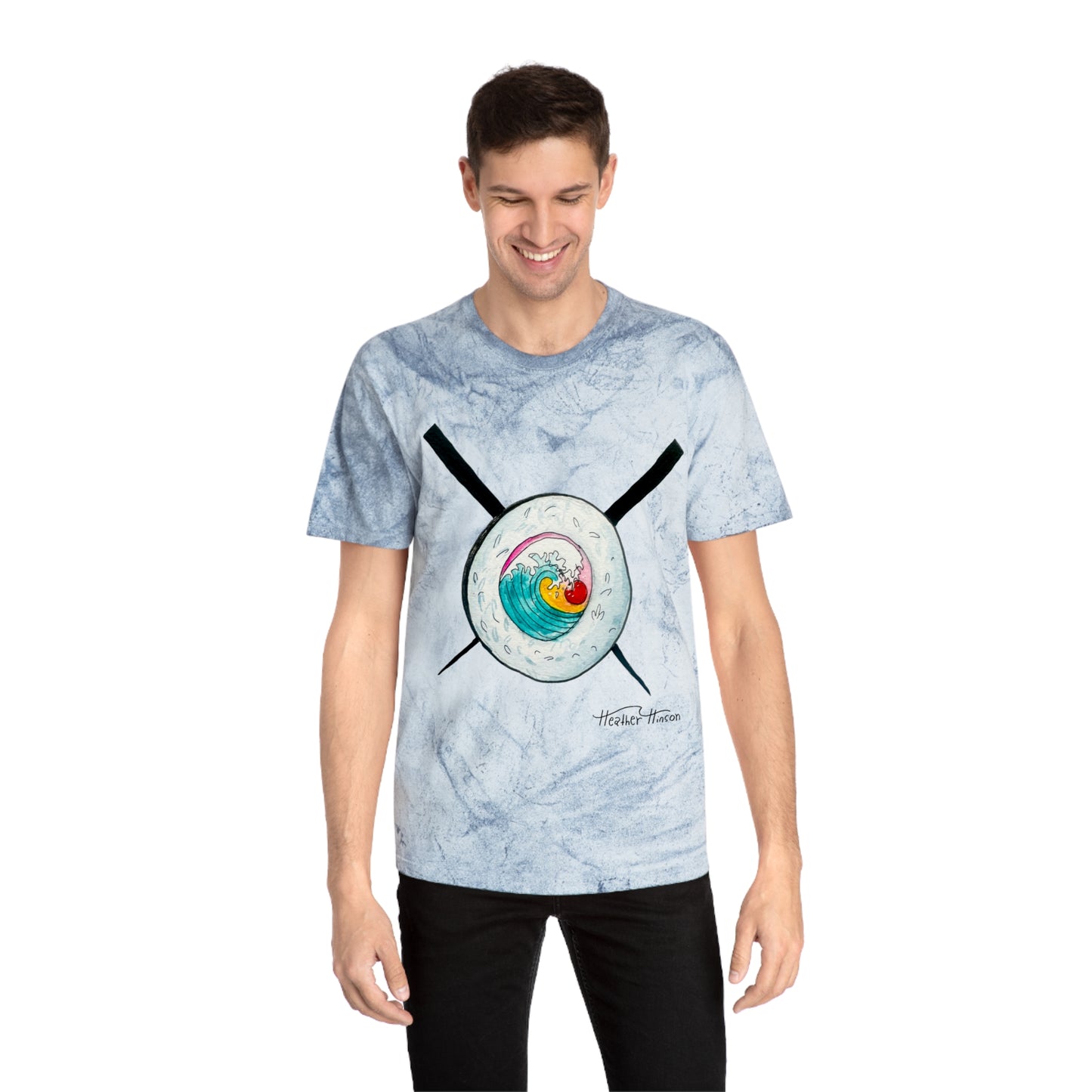 Colorful Sushi Wave Unisex T-Shirt, Beach Wear, Casual Summer Tee, Perfect Gift for Surf Lovers, Anime-inspired Apparel