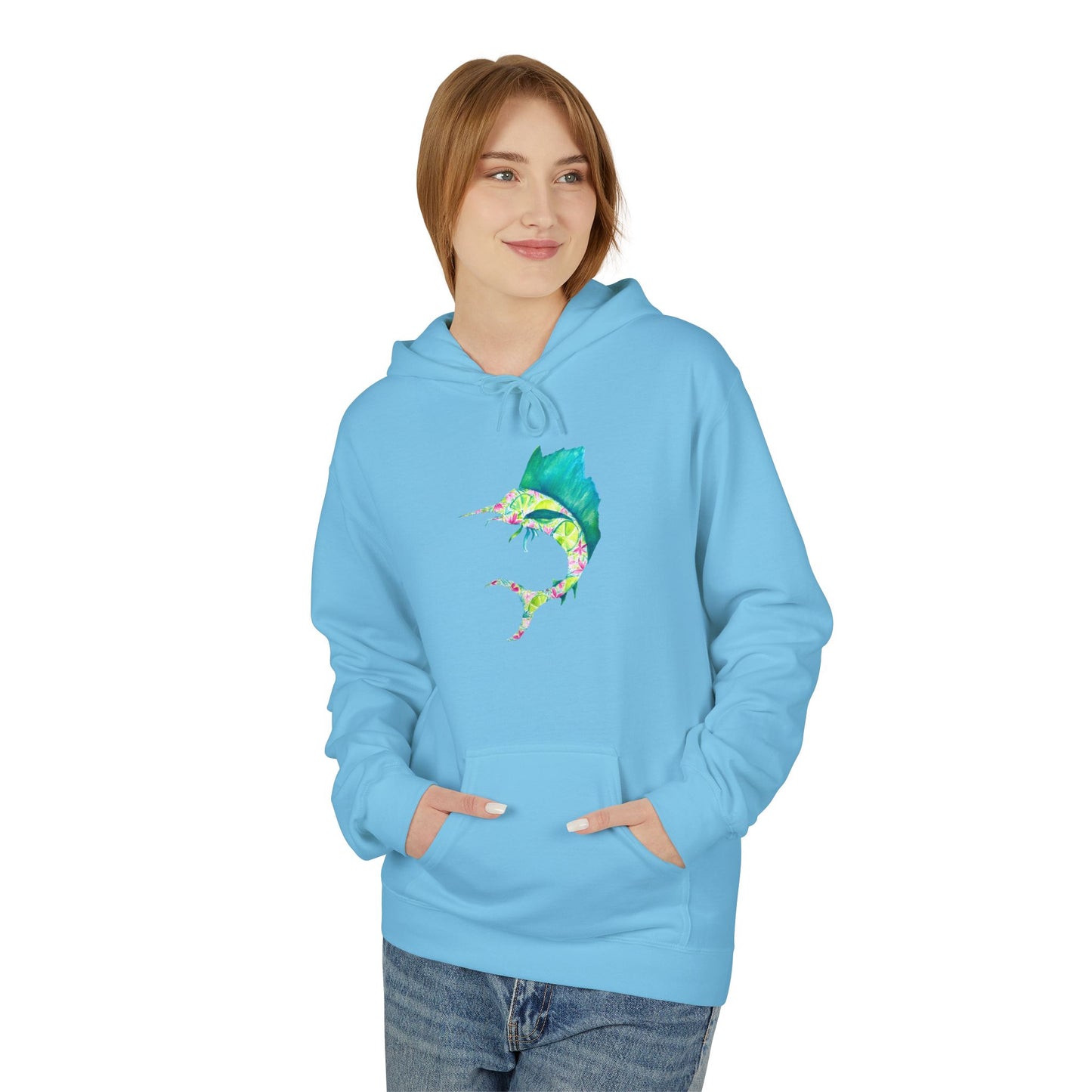 Colorful Marlin Hoodie, Fishing Apparel, Gift for Anglers, Sailfish, Floral, Summer Vibes, Beachwear, Unisex Hoodie, Graphic Sweatshirt