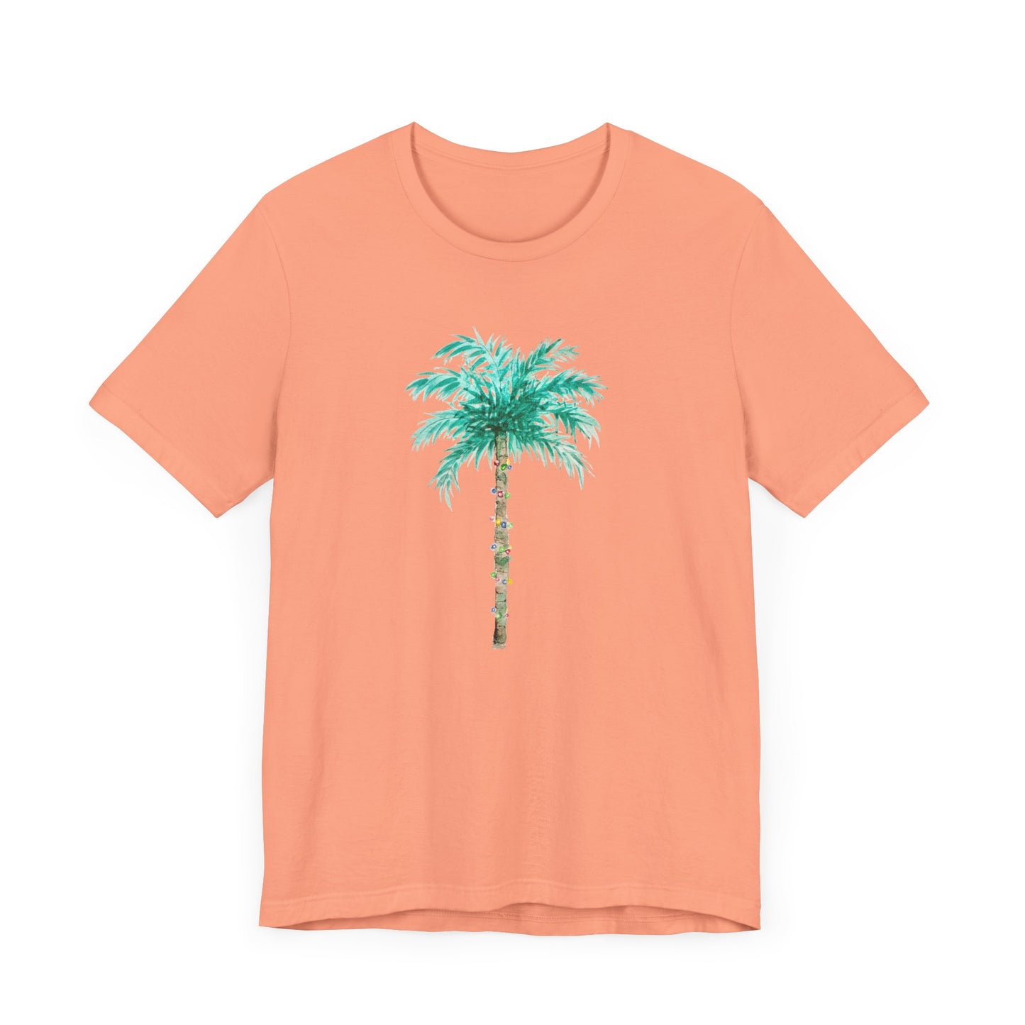 T-Shirt - Palm Tree Christmas Lights Coastal Beach Florida Tropical  watercolor hand drawn Vacation Holiday Festive Tee