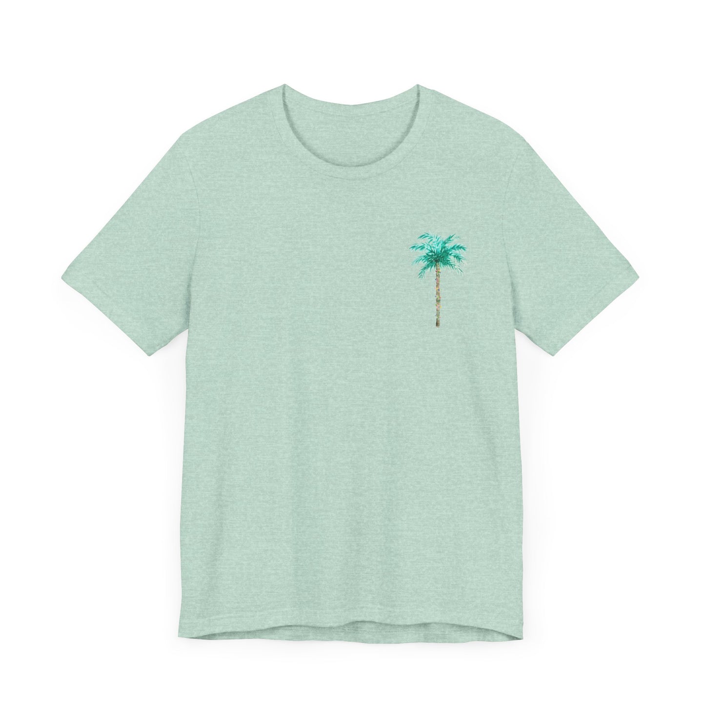 T-Shirt - Palm Tree Christmas Lights Coastal Beach Florida Tropical  watercolor hand drawn Vacation Holiday Festive Tee