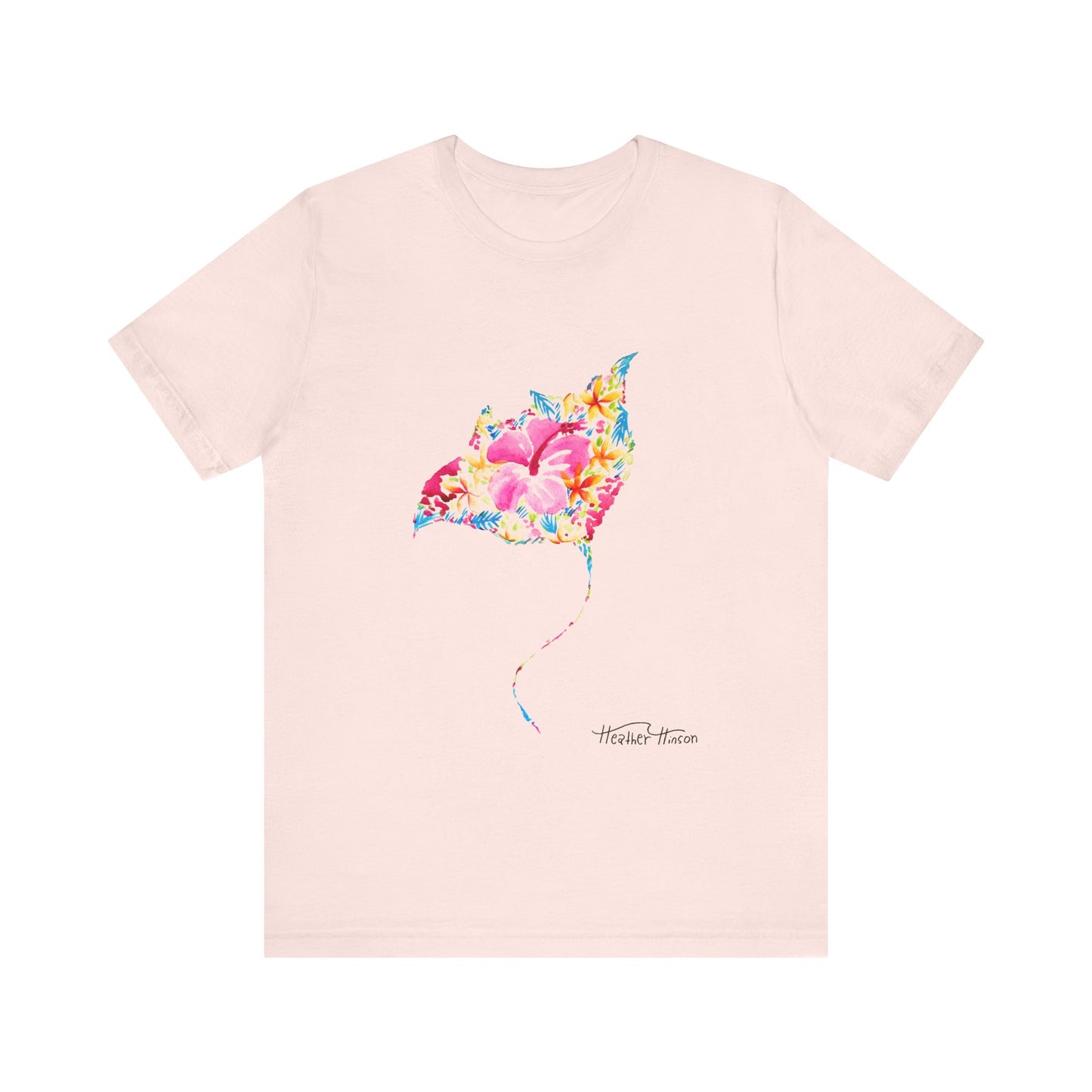 Stingray Floral Unisex Tee, Tropical Watercolor Shirt for Women, Bright Beach Ocean Manta Ray Top, Colorful Sea Ray T-Shirt, Girly Jersey,