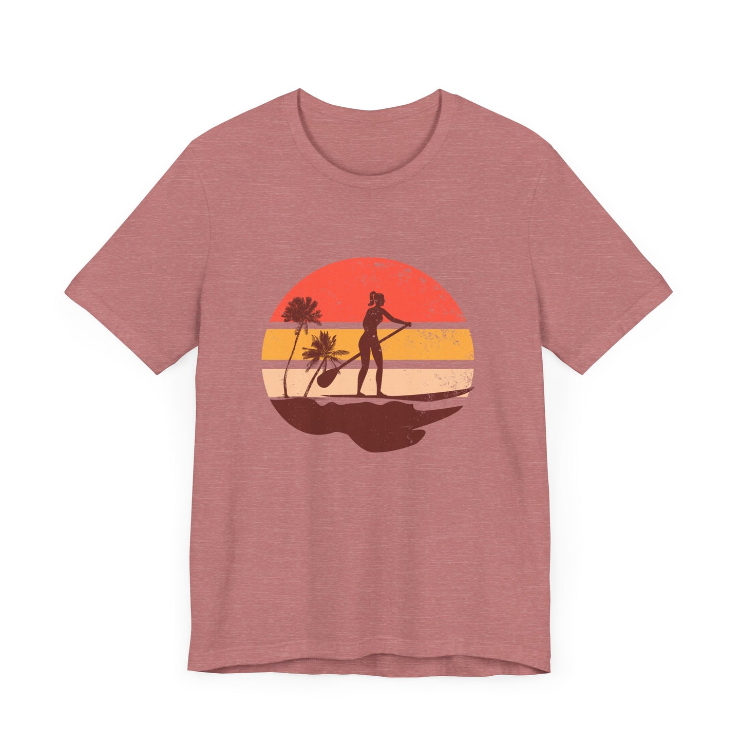 Sunset Paddle Board shirt for women Unisex Jersey Tee, Beach Palm Trees Nature Outdoor Women's Shirt, Paddling Gift, Paddle Board Girl Top