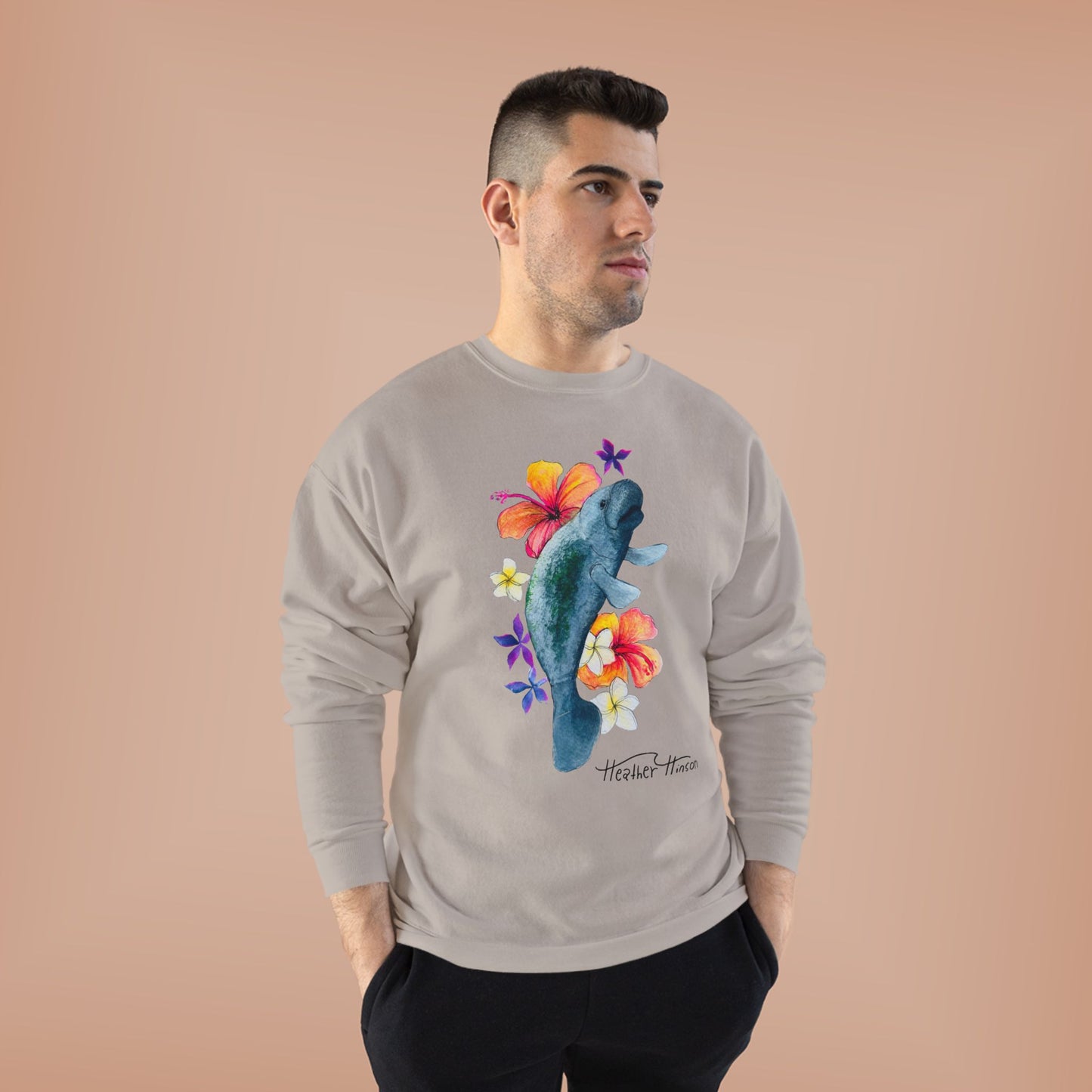 Manatee Floral Eco-Friendly Crewneck Sweatshirt | Perfect for Gifts, Casual Wear, Beach Lovers, Eco-Conscious Fashion, Summer Vibes
