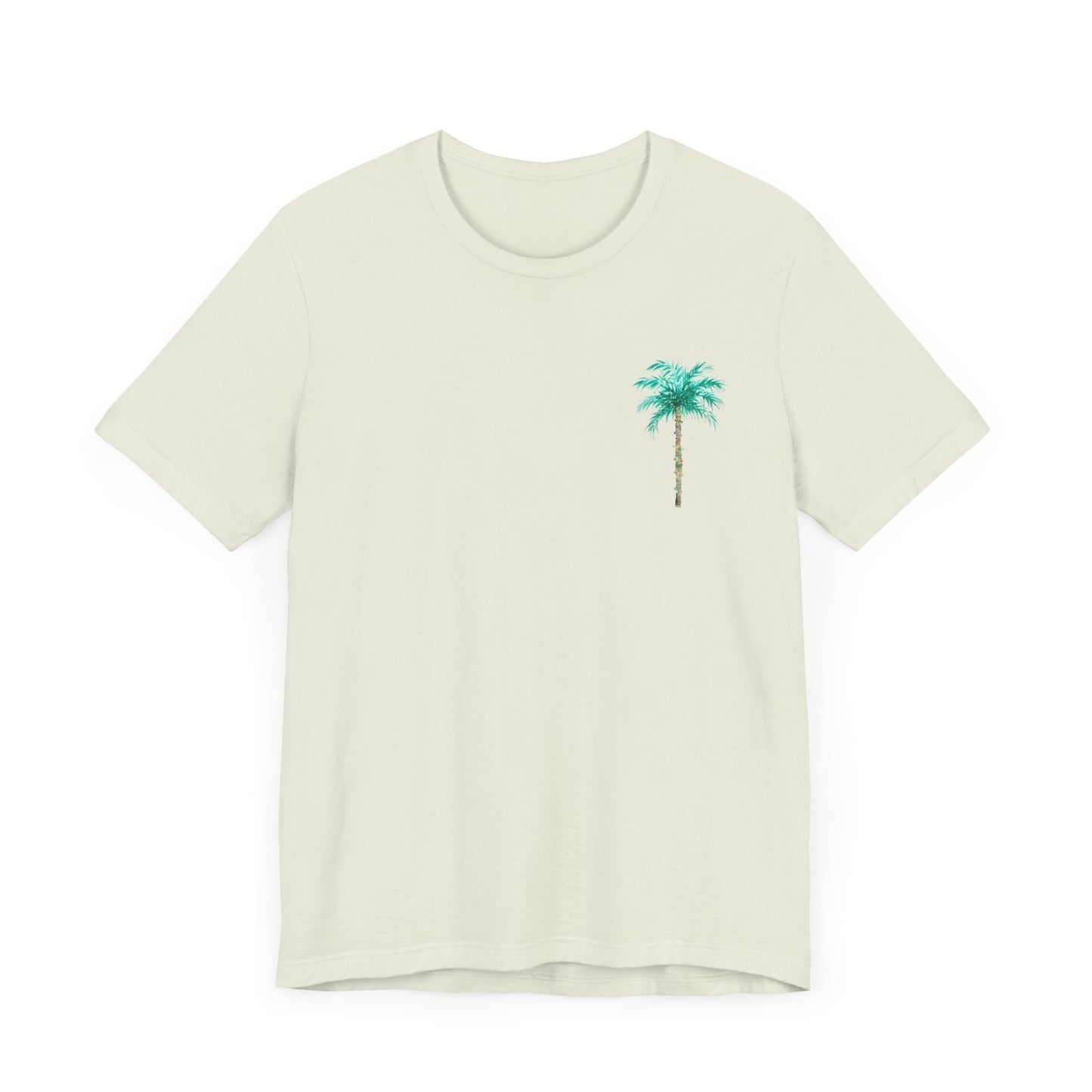 T-Shirt - Palm Tree Christmas Lights Coastal Beach Florida Tropical  watercolor hand drawn Vacation Holiday Festive Tee