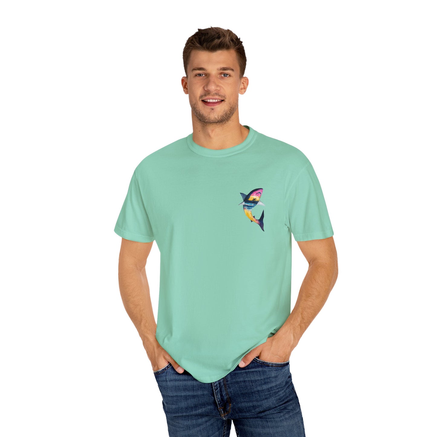 Vibrant Shark Graphic Tee, Relaxed Fit T-Shirt for Ocean Lovers, Summer Beachwear, Gift for Surfers, Nautical Inspired Apparel