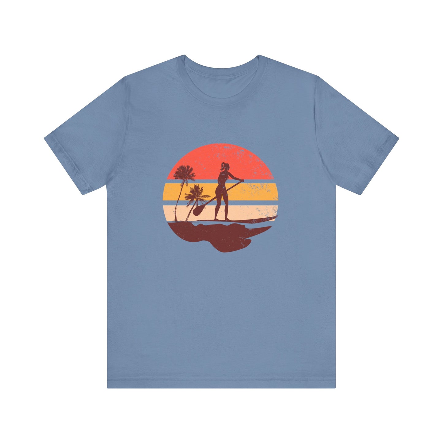 Sunset Paddle Board shirt for women Unisex Jersey Tee, Beach Palm Trees Nature Outdoor Women's Shirt, Paddling Gift, Paddle Board Girl Top