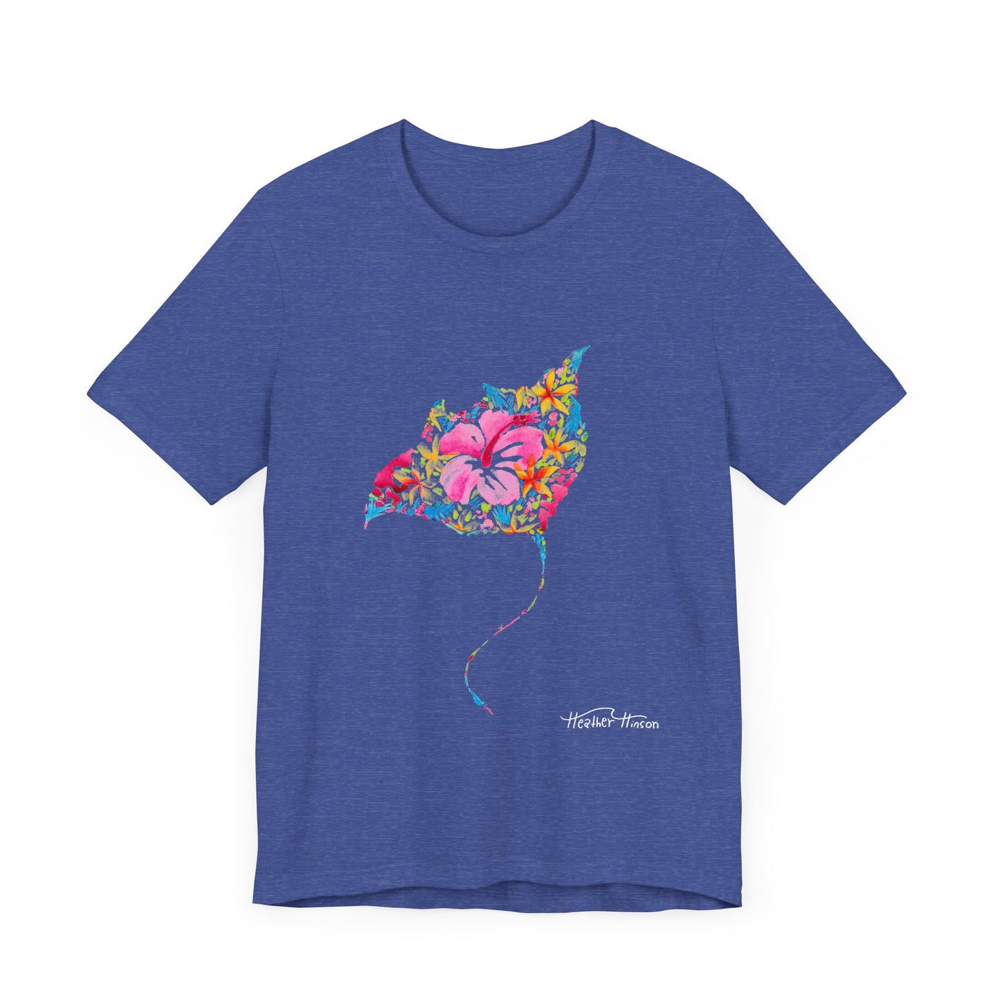 Stingray Floral Unisex Tee, Tropical Watercolor Shirt for Women, Bright Beach Ocean Manta Ray Top, Colorful Sea Ray T-Shirt, Girly Jersey,