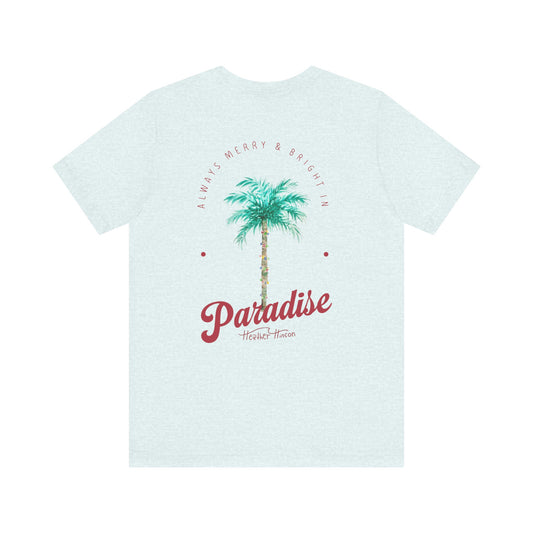 T-Shirt - Palm Tree Christmas Lights Coastal Beach Florida Tropical  watercolor hand drawn Vacation Holiday Festive Tee