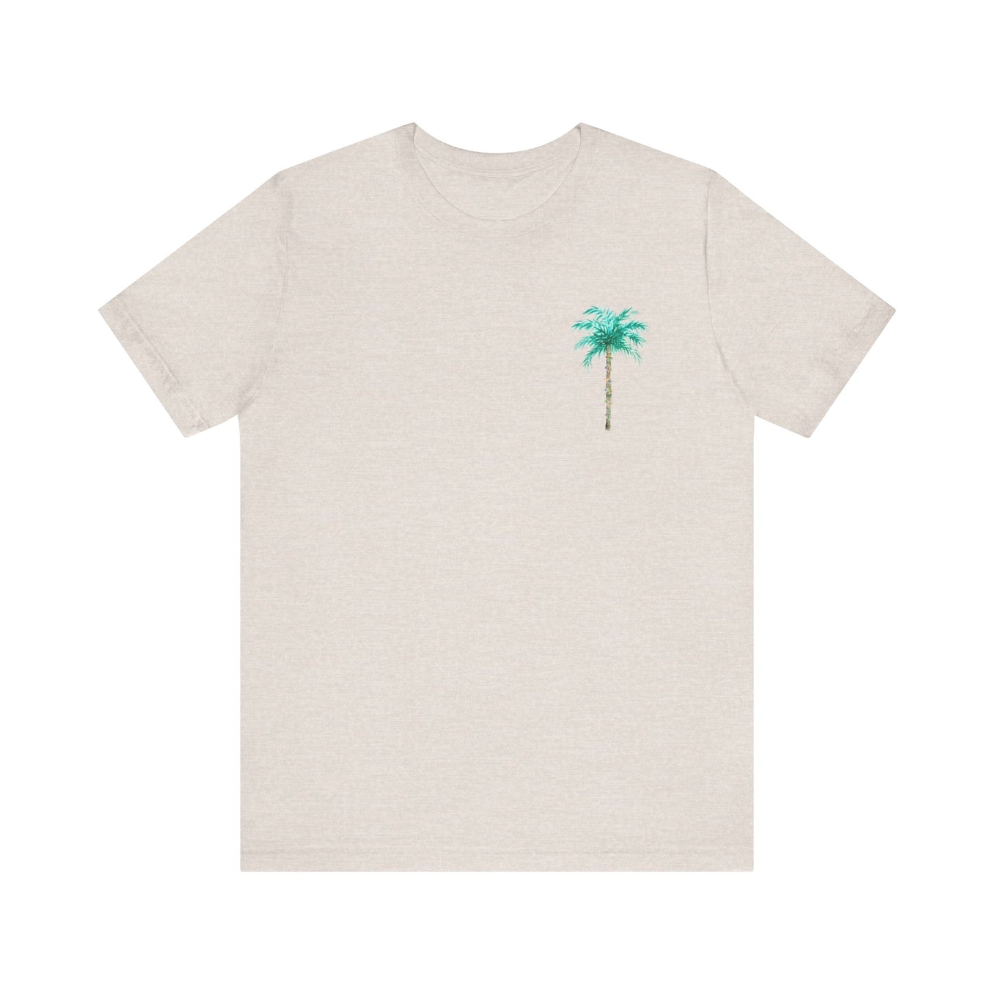 T-Shirt - Palm Tree Christmas Lights Coastal Beach Florida Tropical  watercolor hand drawn Vacation Holiday Festive Tee