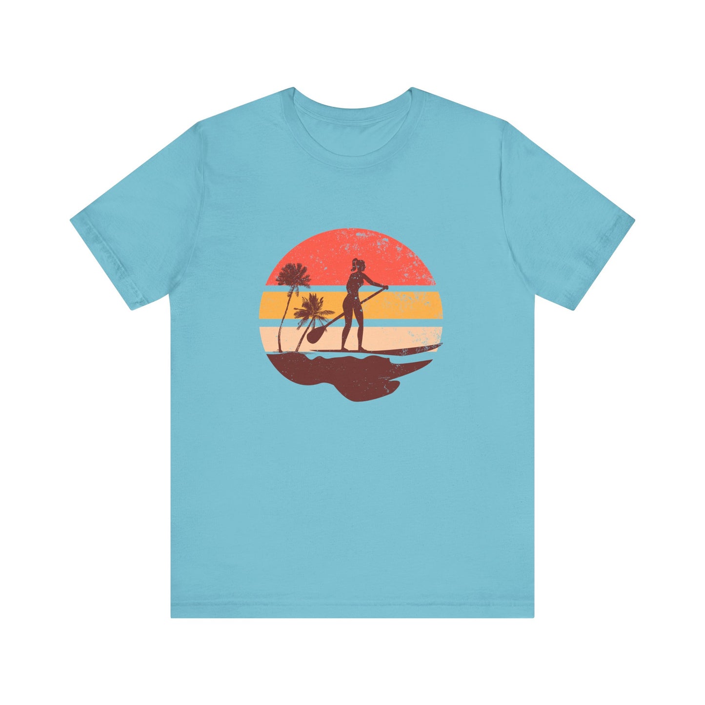 Sunset Paddle Board shirt for women Unisex Jersey Tee, Beach Palm Trees Nature Outdoor Women's Shirt, Paddling Gift, Paddle Board Girl Top