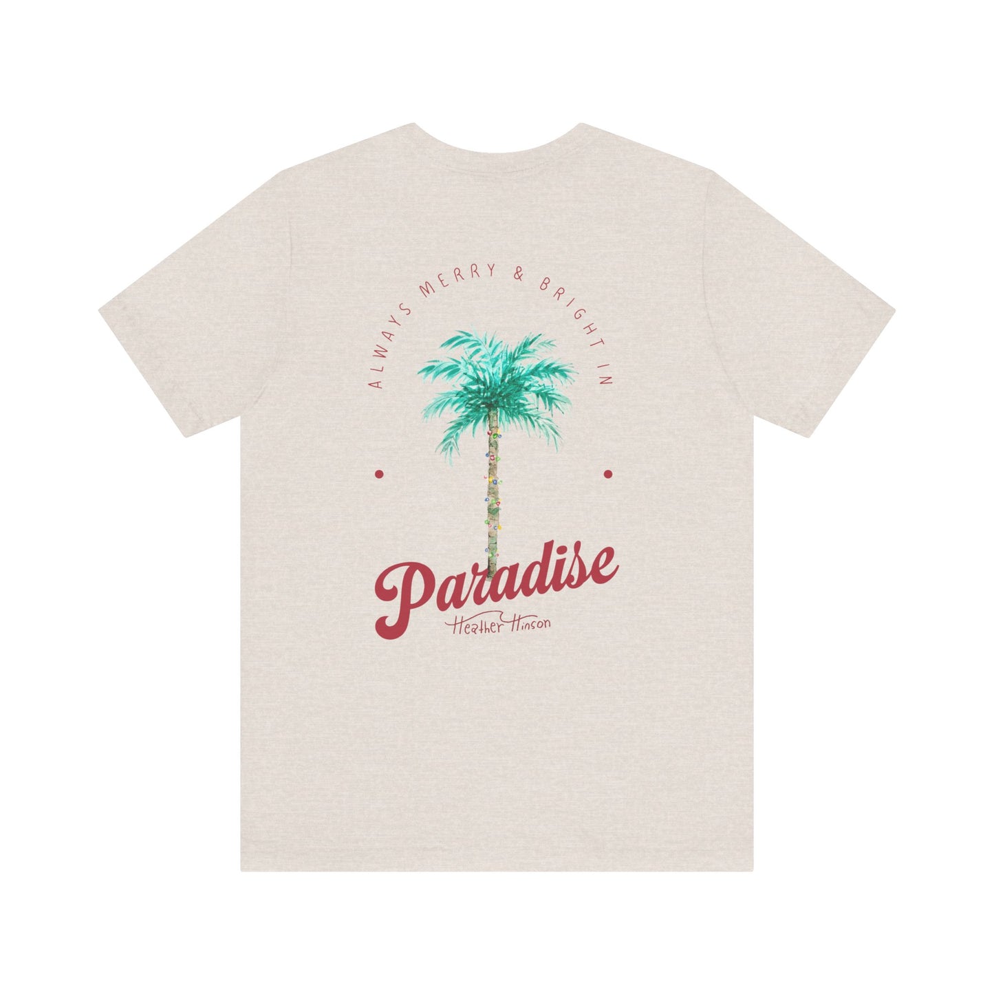 T-Shirt - Palm Tree Christmas Lights Coastal Beach Florida Tropical  watercolor hand drawn Vacation Holiday Festive Tee