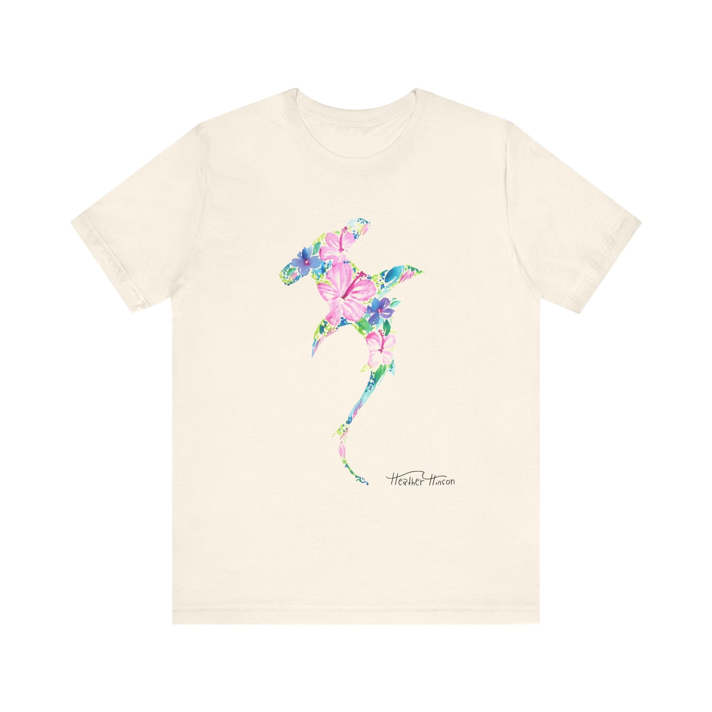 Floral Shark Unisex Tee, Watercolor Flowers, Tropical Hibiscus Beach Vacation Shirt, Coastal Wildlife Top, Florida Surf Ocean T-Shirt, Men
