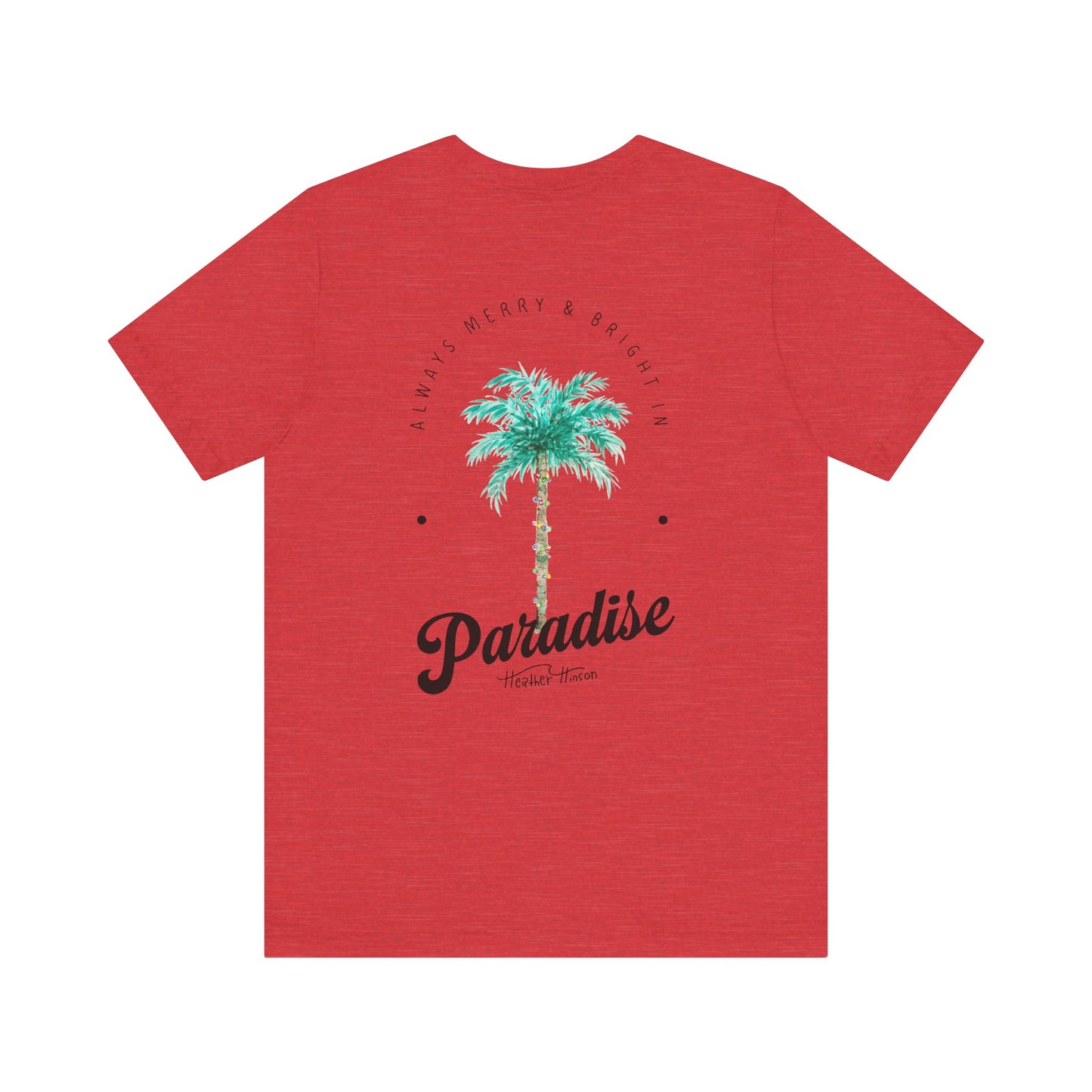 T-Shirt - Palm Tree Christmas Lights Coastal Beach Florida Tropical  watercolor hand drawn Vacation Holiday Festive Tee