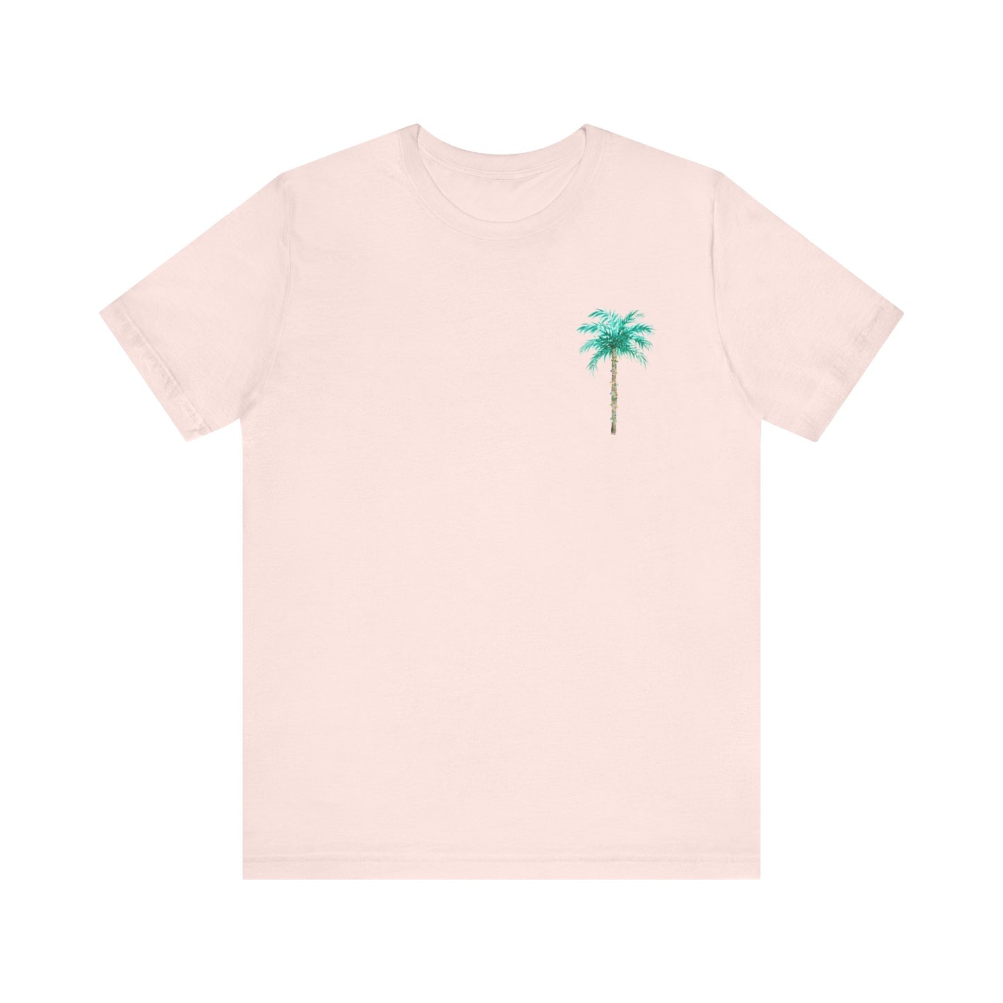 T-Shirt - Palm Tree Christmas Lights Coastal Beach Florida Tropical  watercolor hand drawn Vacation Holiday Festive Tee