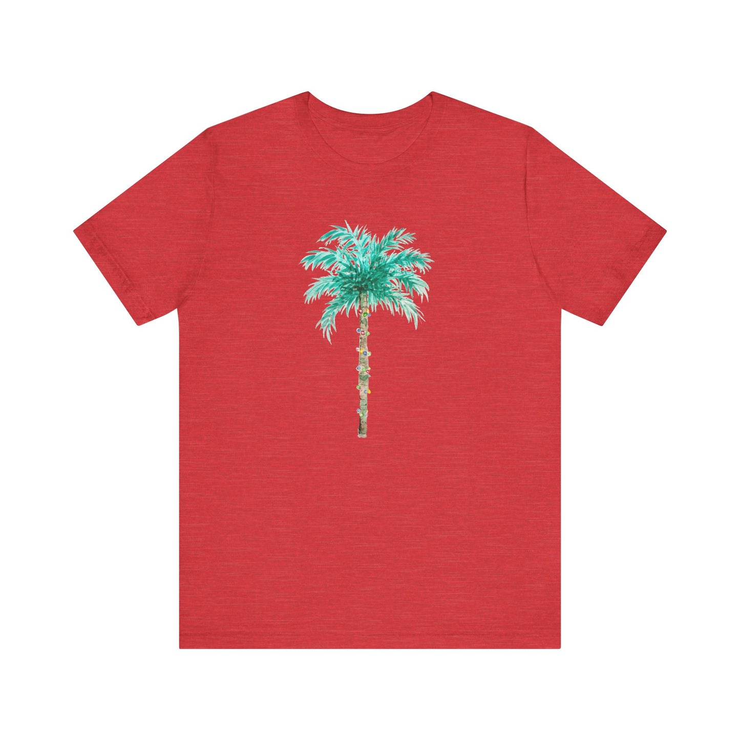 T-Shirt - Palm Tree Christmas Lights Coastal Beach Florida Tropical  watercolor hand drawn Vacation Holiday Festive Tee