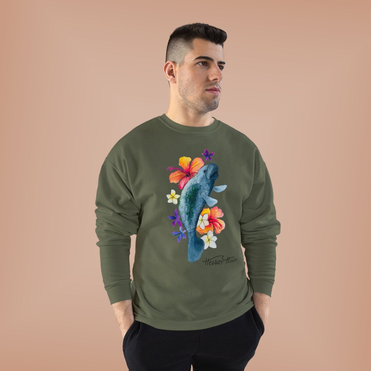 Manatee Floral Eco-Friendly Crewneck Sweatshirt | Perfect for Gifts, Casual Wear, Beach Lovers, Eco-Conscious Fashion, Summer Vibes