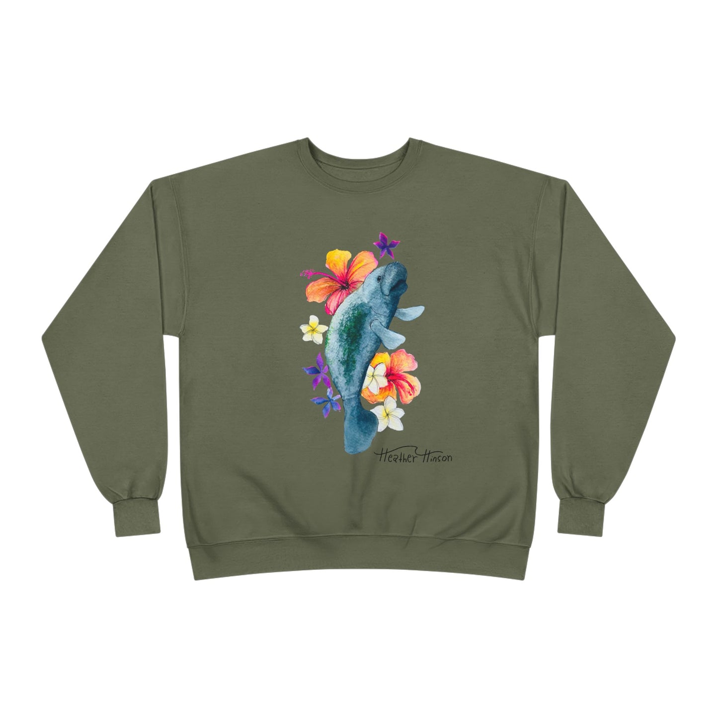 Manatee Floral Eco-Friendly Crewneck Sweatshirt | Perfect for Gifts, Casual Wear, Beach Lovers, Eco-Conscious Fashion, Summer Vibes