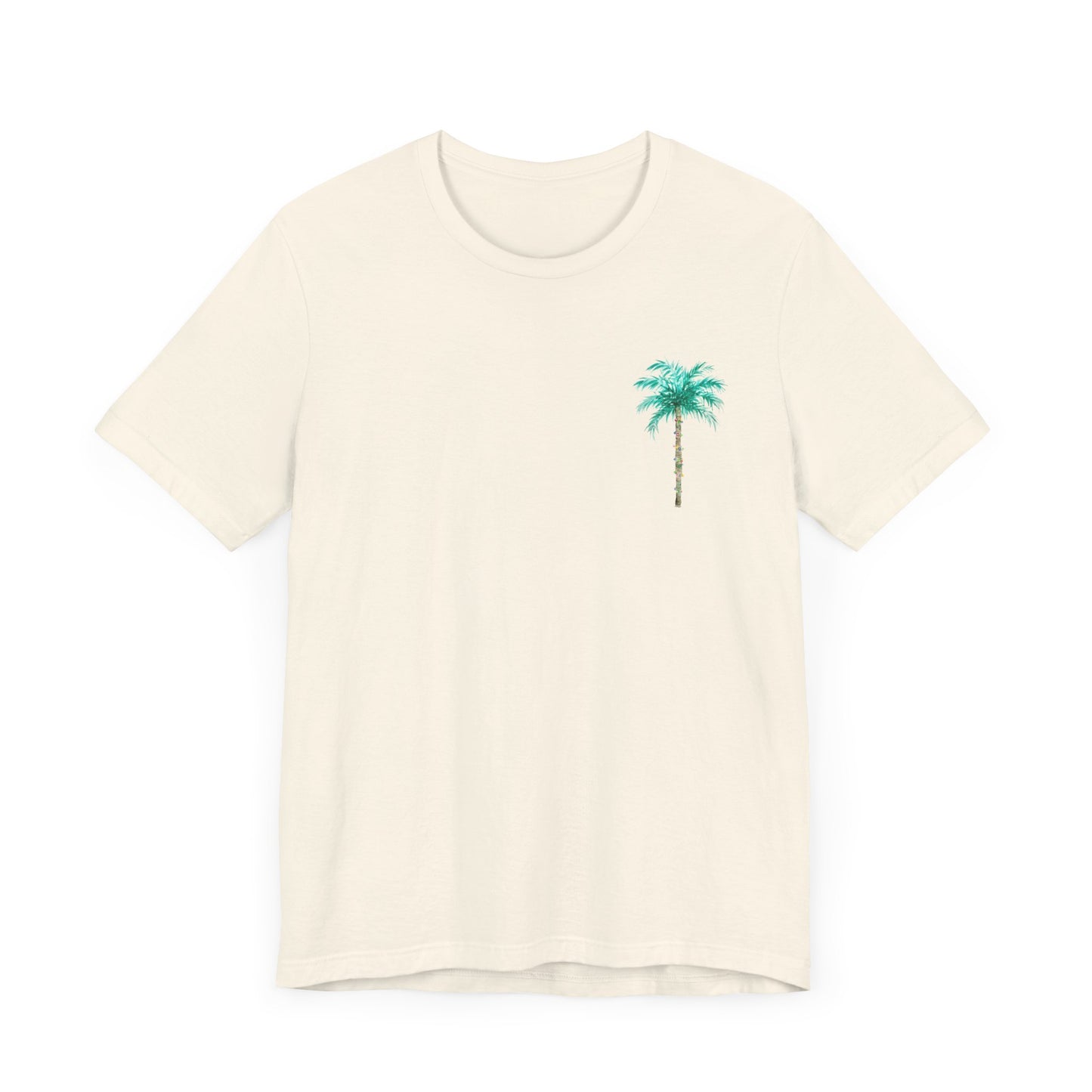 T-Shirt - Palm Tree Christmas Lights Coastal Beach Florida Tropical  watercolor hand drawn Vacation Holiday Festive Tee