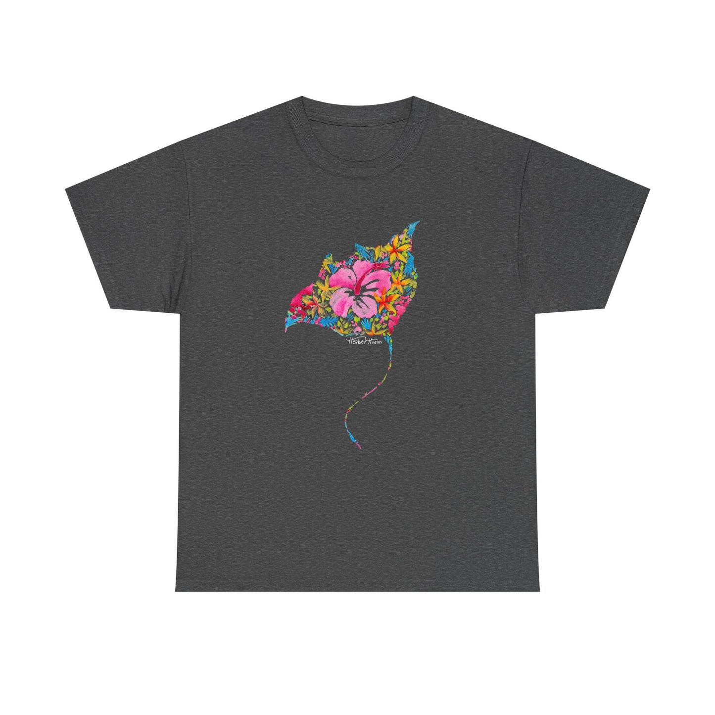 Ocean Floral Unisex Tee - Stingray and Manta Ray Beach Vacation Watercolor Handpainted Shirt