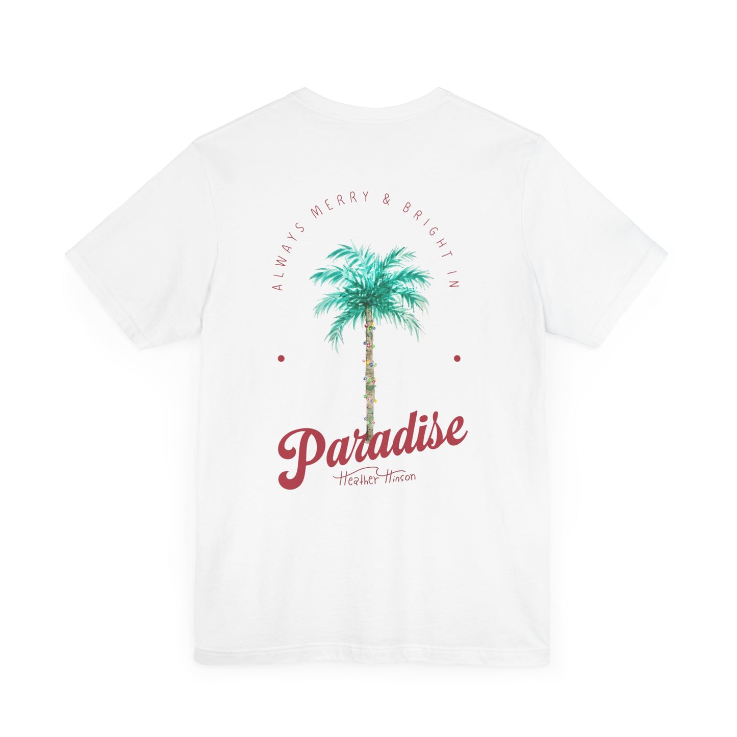 T-Shirt - Palm Tree Christmas Lights Coastal Beach Florida Tropical  watercolor hand drawn Vacation Holiday Festive Tee
