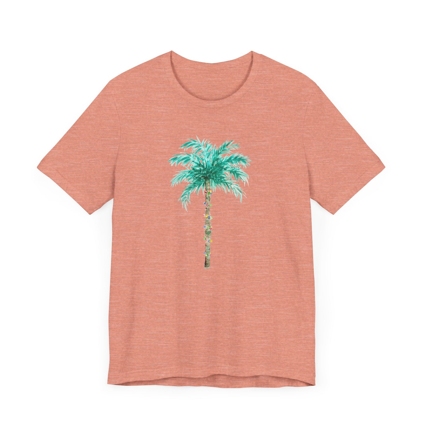 T-Shirt - Palm Tree Christmas Lights Coastal Beach Florida Tropical  watercolor hand drawn Vacation Holiday Festive Tee