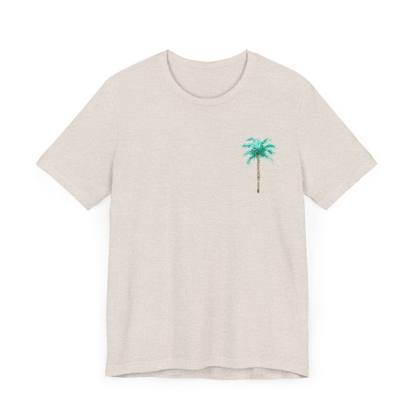 T-Shirt - Palm Tree Christmas Lights Coastal Beach Florida Tropical  watercolor hand drawn Vacation Holiday Festive Tee
