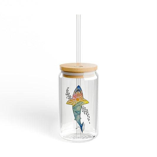Colorful Fish Sipper Glass | 16oz Beverage Container for Summer Parties, Eco-Friendly Drinkware, Beach House Decor
