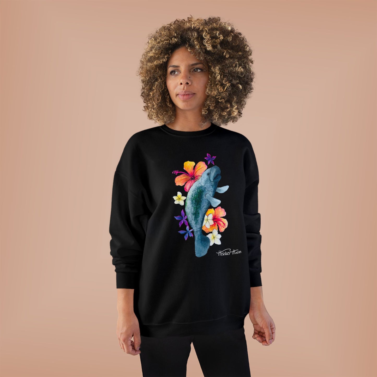 Manatee Floral Eco-Friendly Crewneck Sweatshirt | Perfect for Gifts, Casual Wear, Beach Lovers, Eco-Conscious Fashion, Summer Vibes