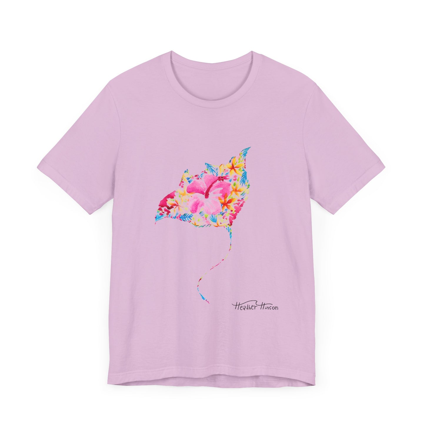 Stingray Floral Unisex Tee, Tropical Watercolor Shirt for Women, Bright Beach Ocean Manta Ray Top, Colorful Sea Ray T-Shirt, Girly Jersey,