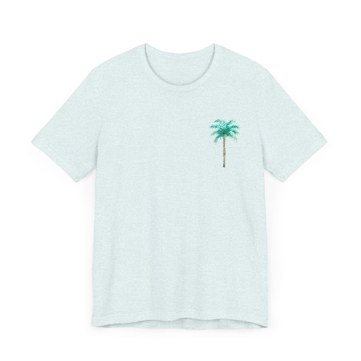 T-Shirt - Palm Tree Christmas Lights Coastal Beach Florida Tropical  watercolor hand drawn Vacation Holiday Festive Tee