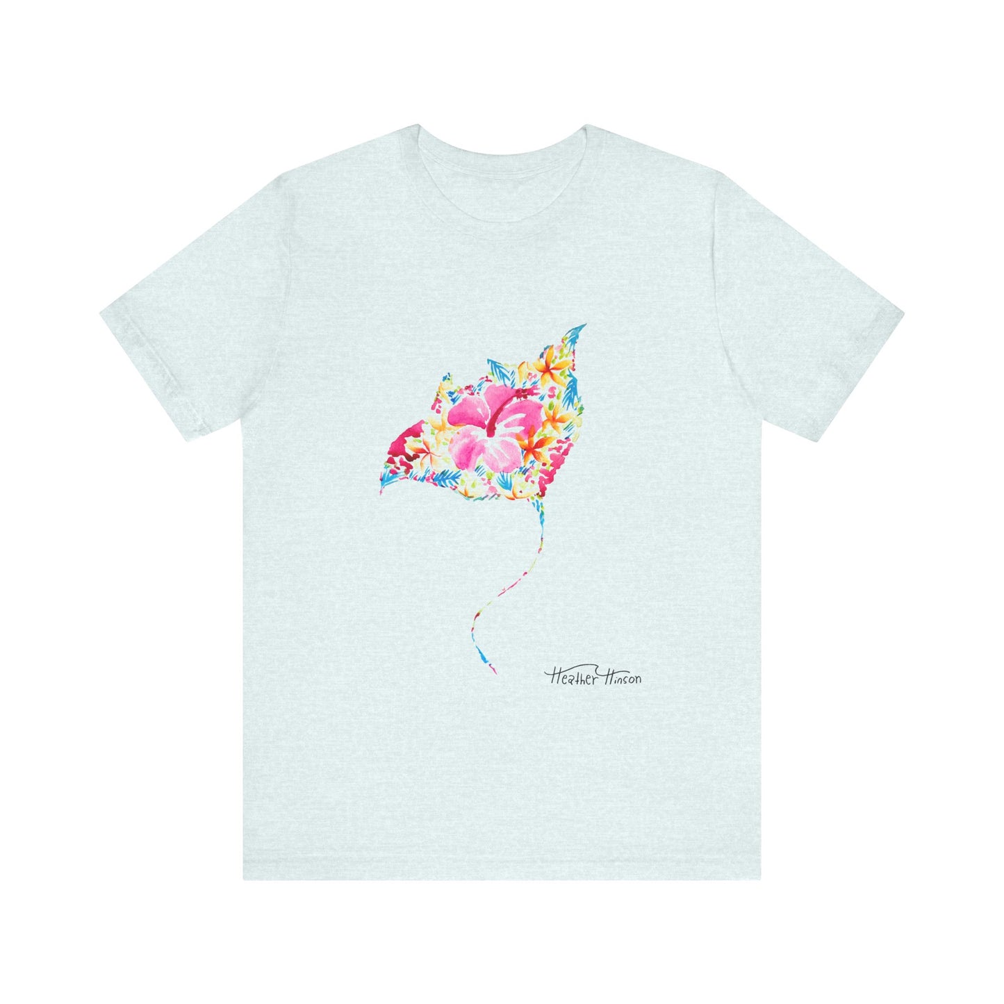Stingray Floral Unisex Tee, Tropical Watercolor Shirt for Women, Bright Beach Ocean Manta Ray Top, Colorful Sea Ray T-Shirt, Girly Jersey,