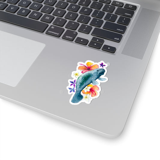 Stickers Manatee Watercolor Bright Tropical Flowers