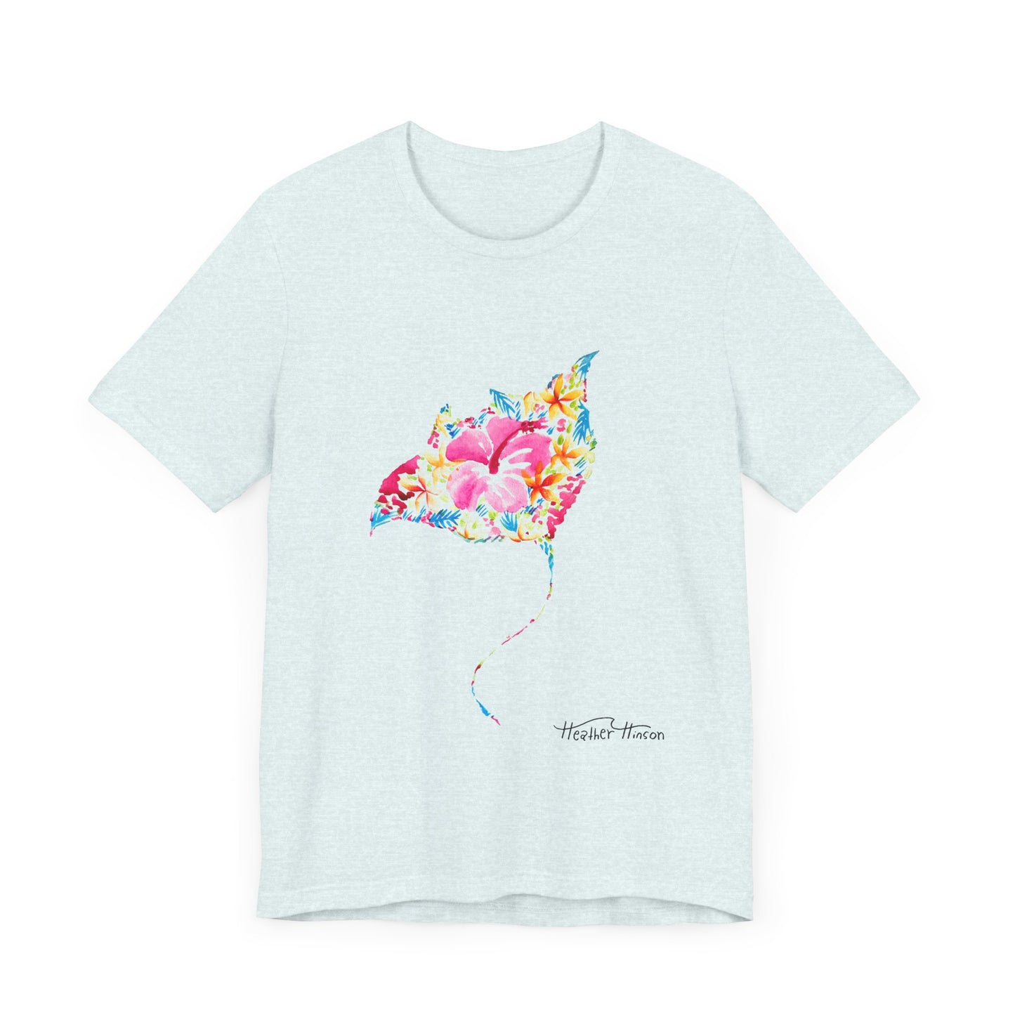 Stingray Floral Unisex Tee, Tropical Watercolor Shirt for Women, Bright Beach Ocean Manta Ray Top, Colorful Sea Ray T-Shirt, Girly Jersey,