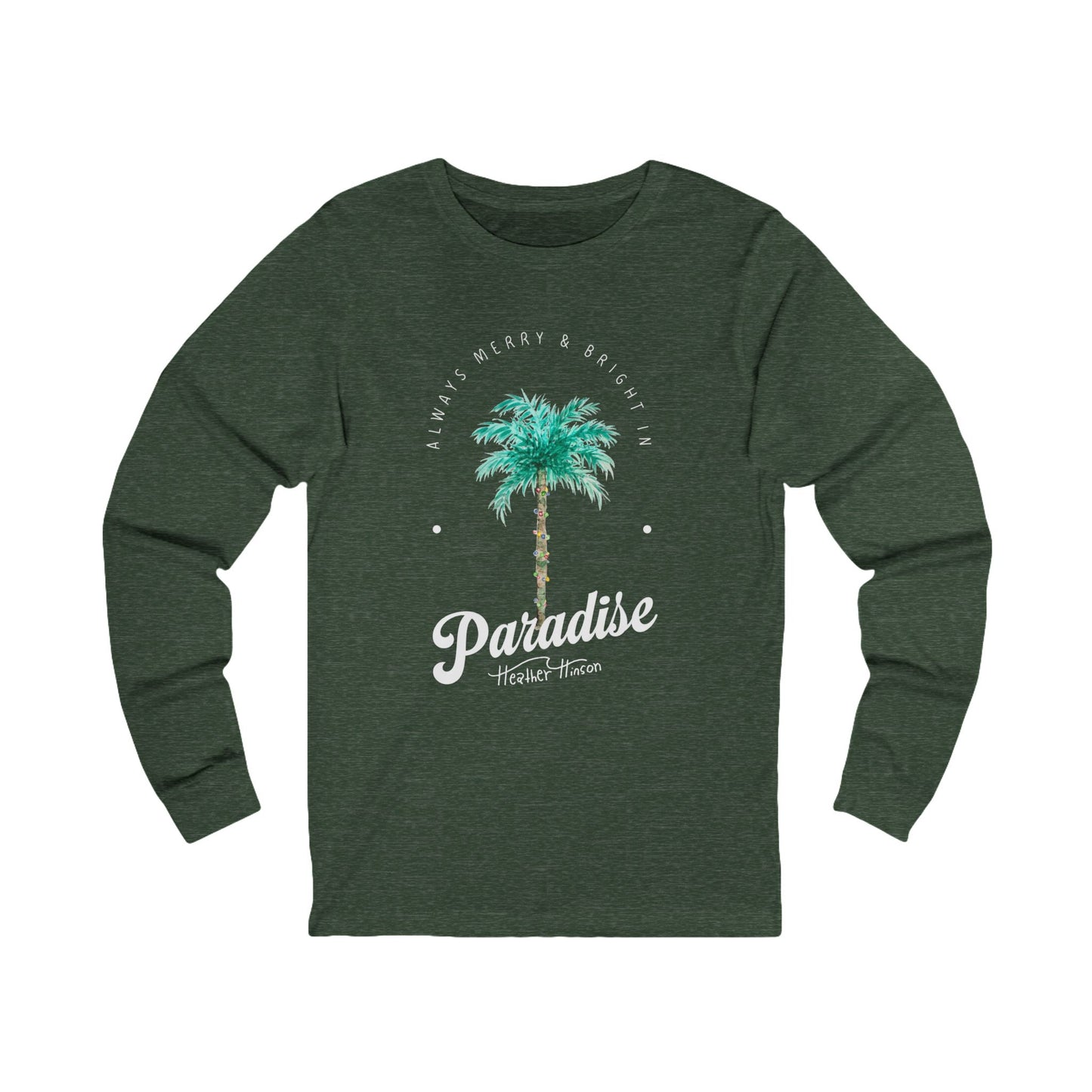 Palm Tree Long Sleeve Tee - Watercolor Christmas Lights Beach Vibes