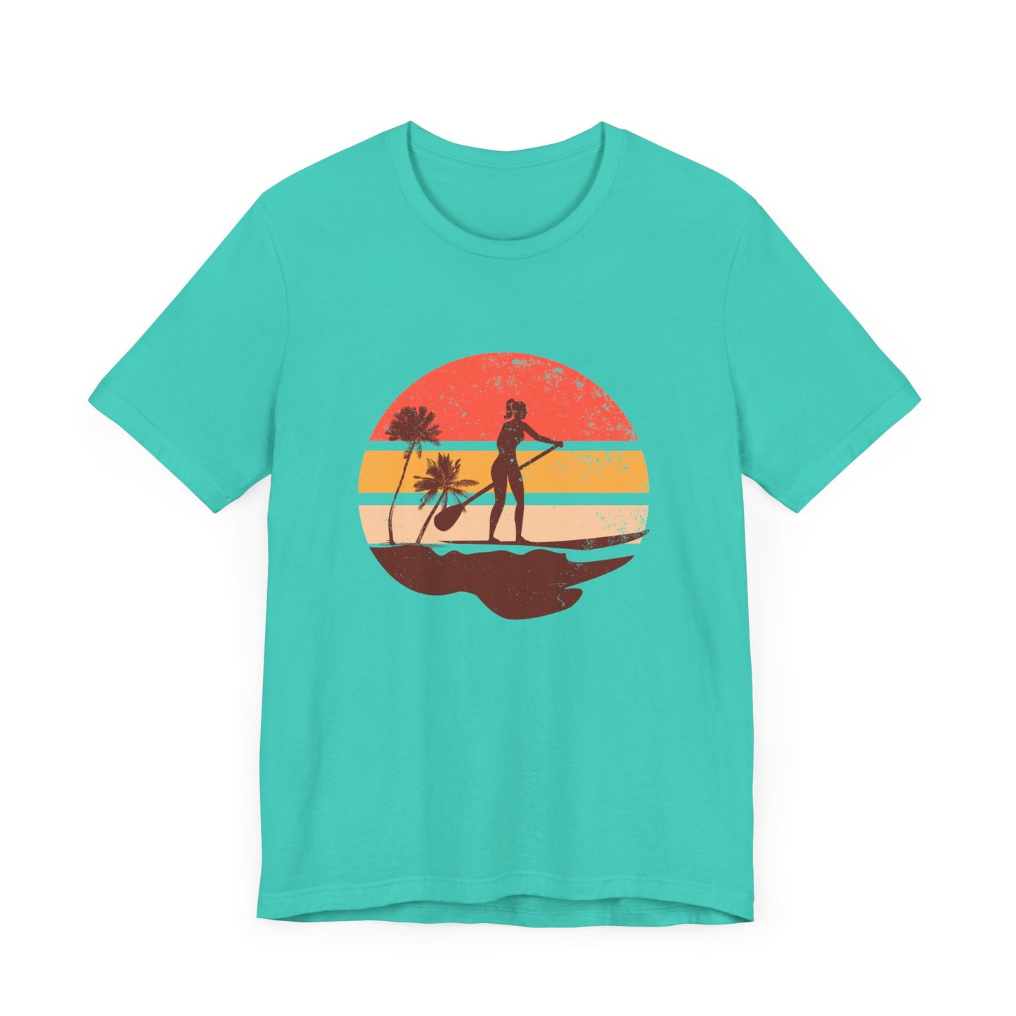 Sunset Paddle Board shirt for women Unisex Jersey Tee, Beach Palm Trees Nature Outdoor Women's Shirt, Paddling Gift, Paddle Board Girl Top