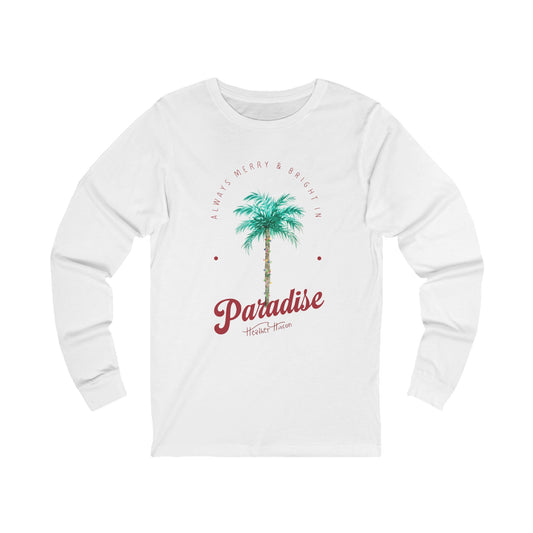 Palm Tree Long Sleeve Tee - Watercolor Christmas Lights Beach Vibes