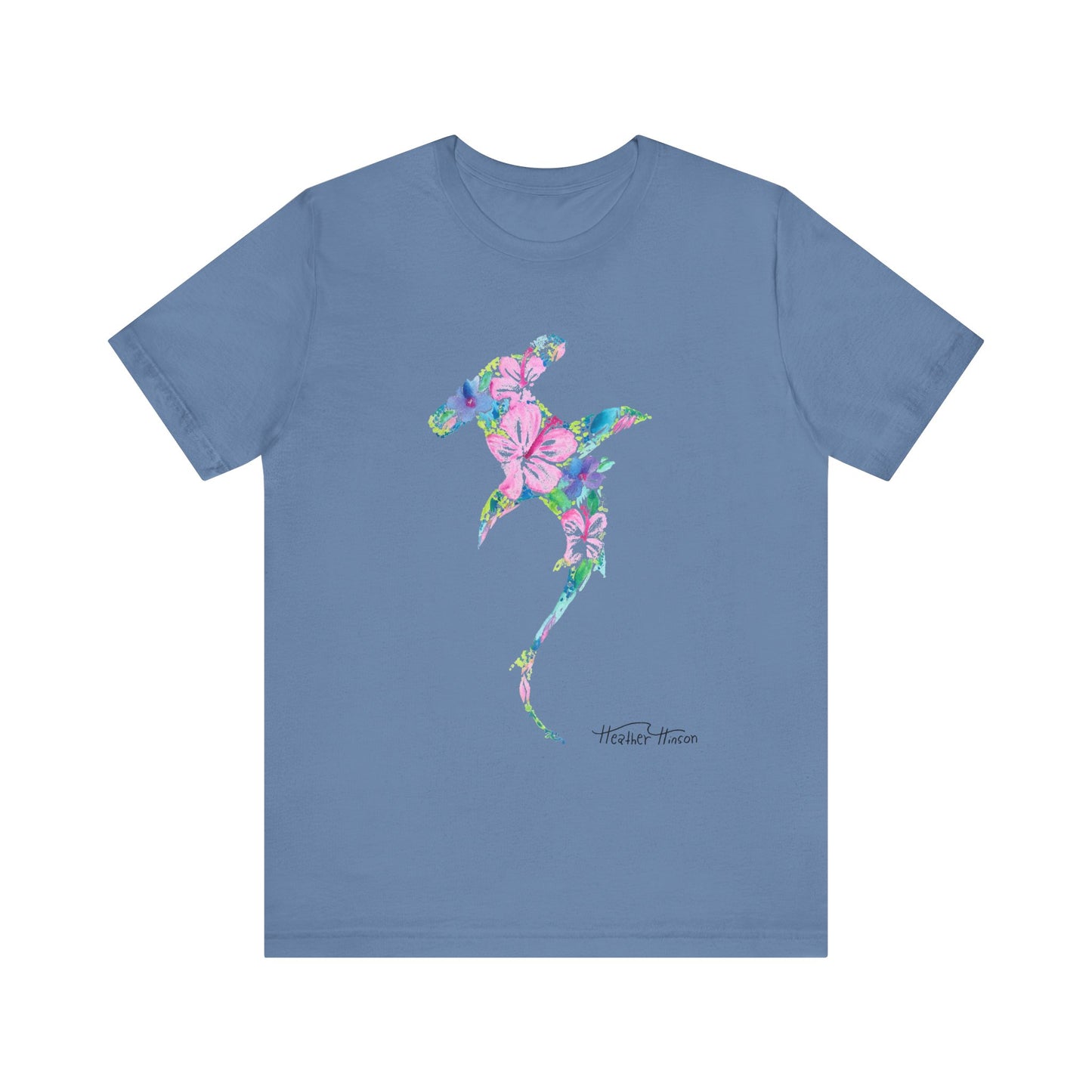 Floral Shark Unisex Tee, Watercolor Flowers, Tropical Hibiscus Beach Vacation Shirt, Coastal Wildlife Top, Florida Surf Ocean T-Shirt, Men