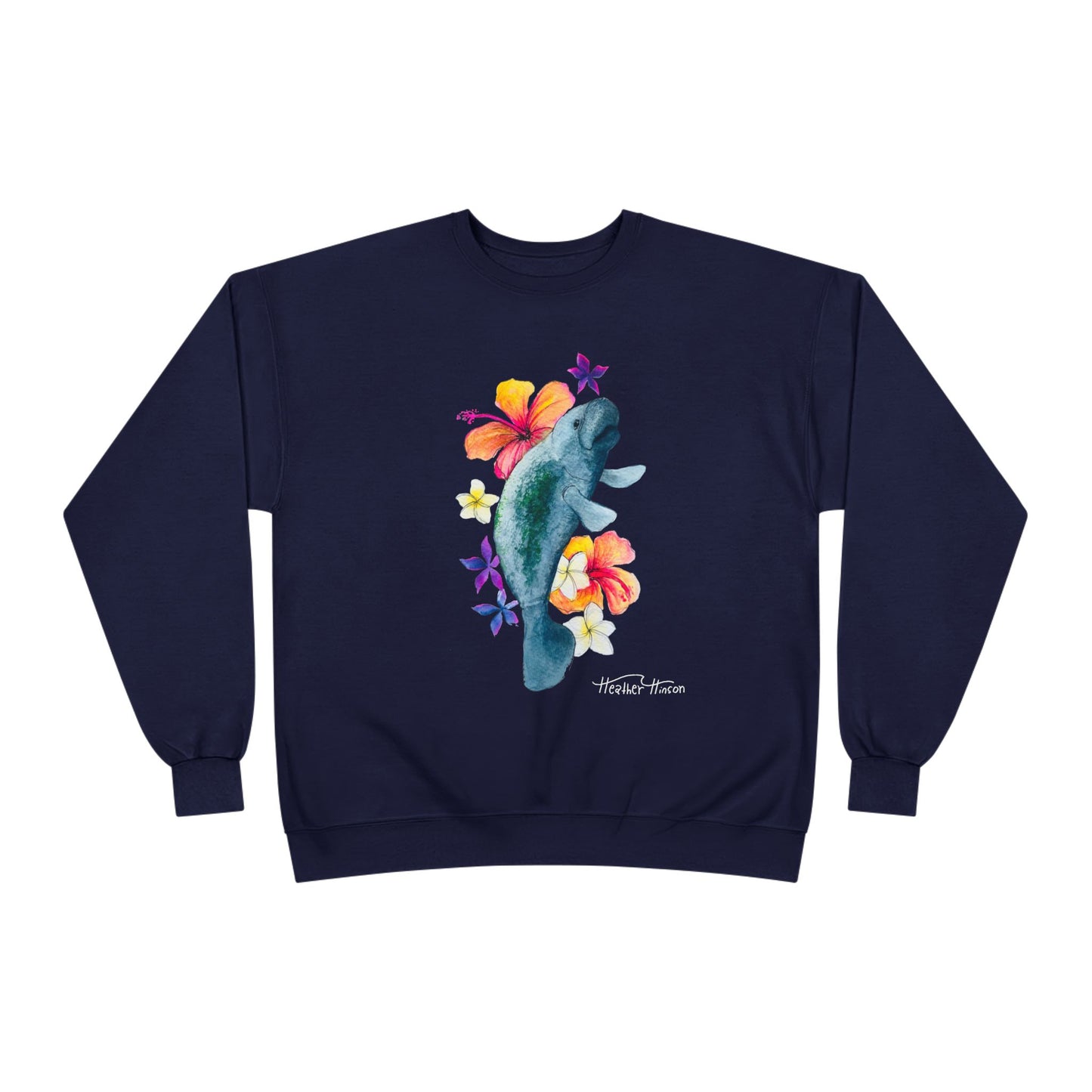 Manatee Floral Eco-Friendly Crewneck Sweatshirt | Perfect for Gifts, Casual Wear, Beach Lovers, Eco-Conscious Fashion, Summer Vibes