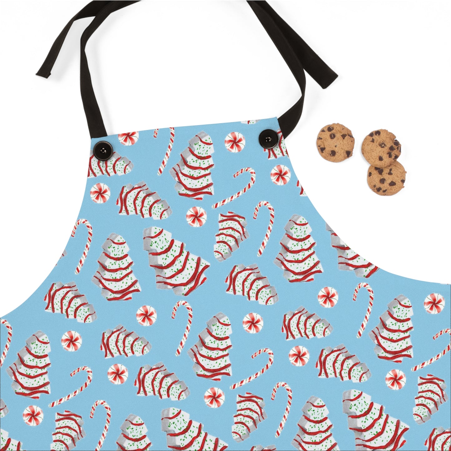 Apron Christmas Tree Cake Watercolor Festive Pattern Peppermint