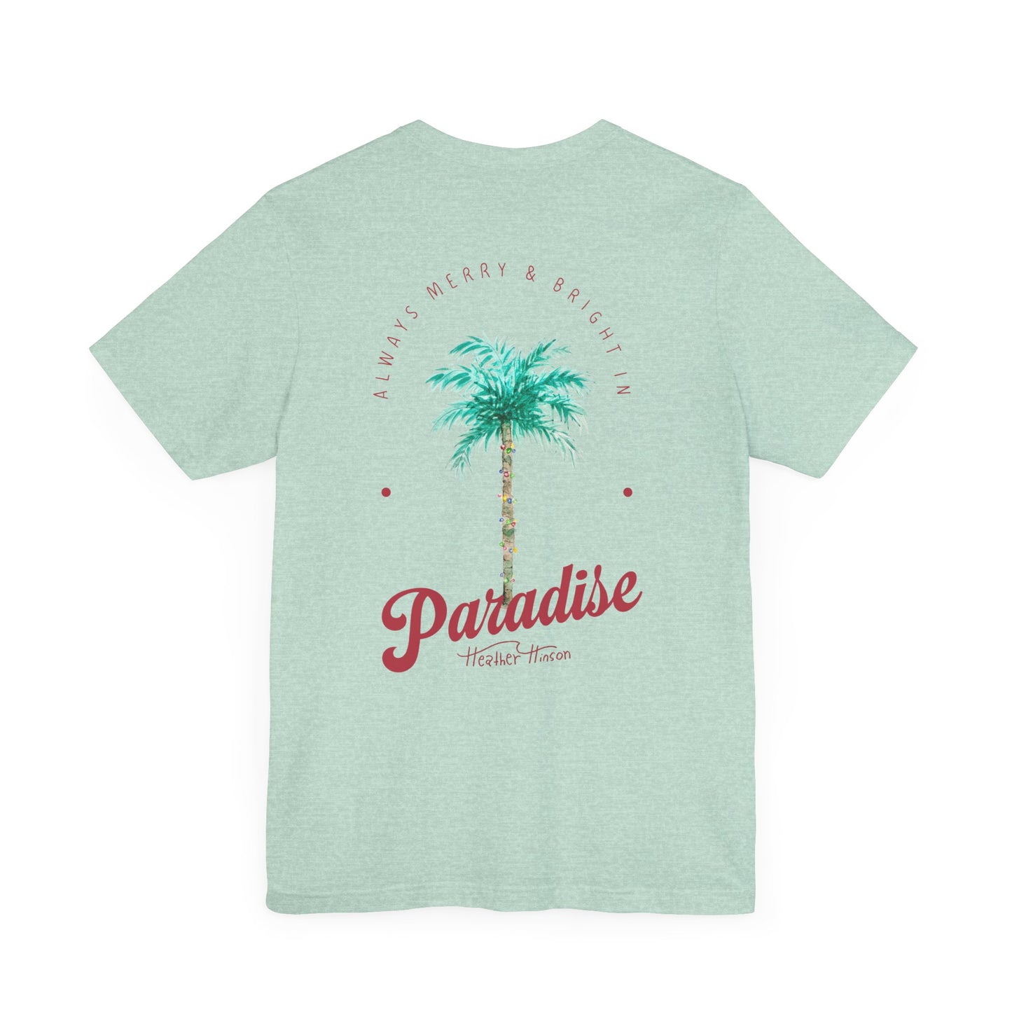 T-Shirt - Palm Tree Christmas Lights Coastal Beach Florida Tropical  watercolor hand drawn Vacation Holiday Festive Tee